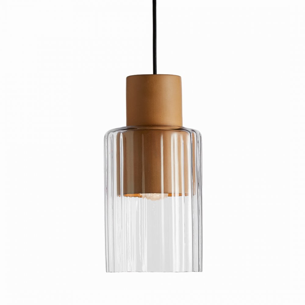 Graypants Barro Single Pendant - Natural Clay & Clear Glass