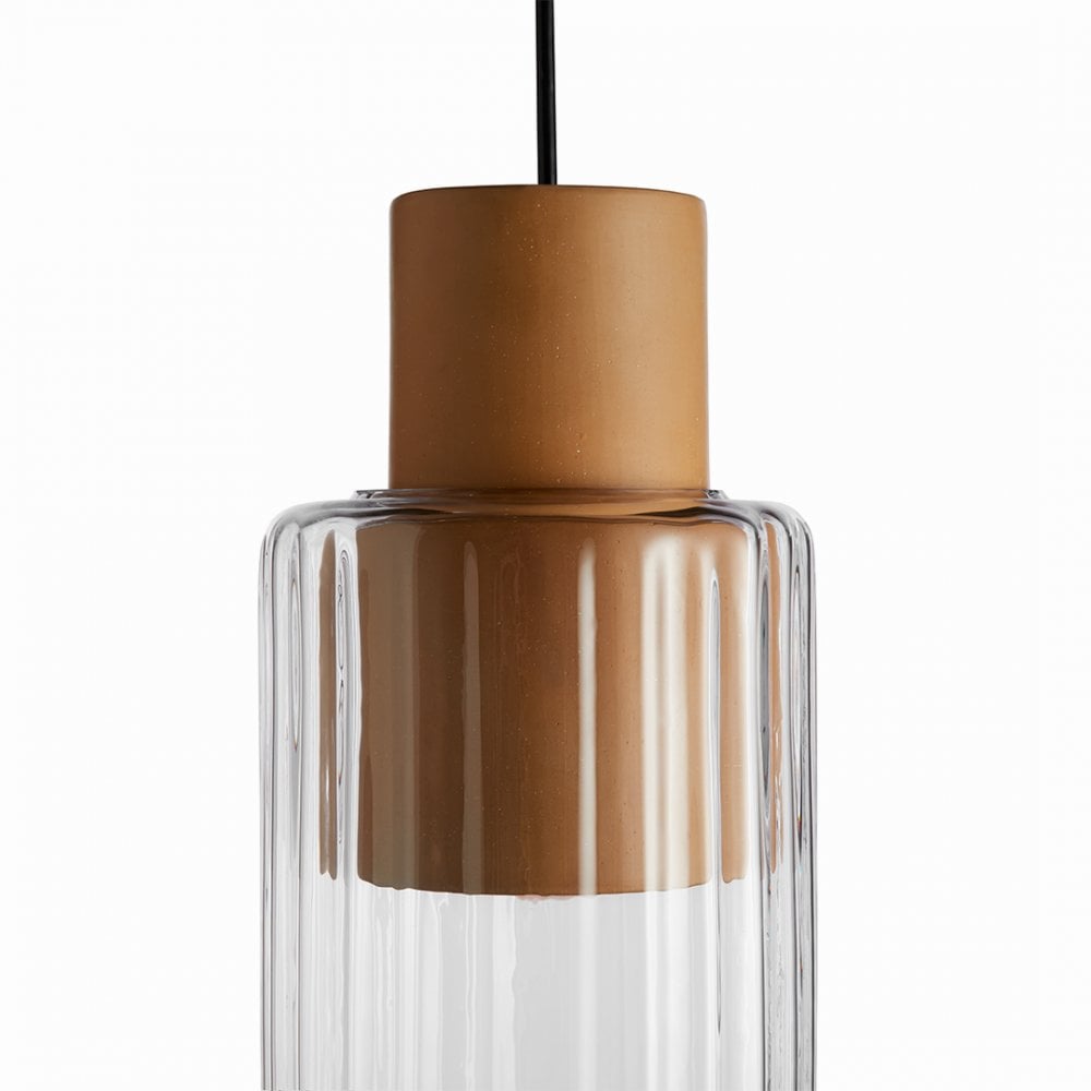 Graypants Barro Single Pendant - Natural Clay & Clear Glass