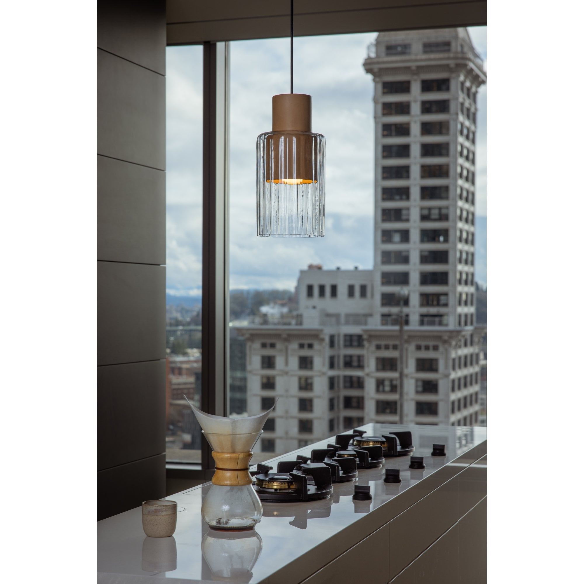 Graypants Barro Single Pendant - Natural Clay & Clear Glass