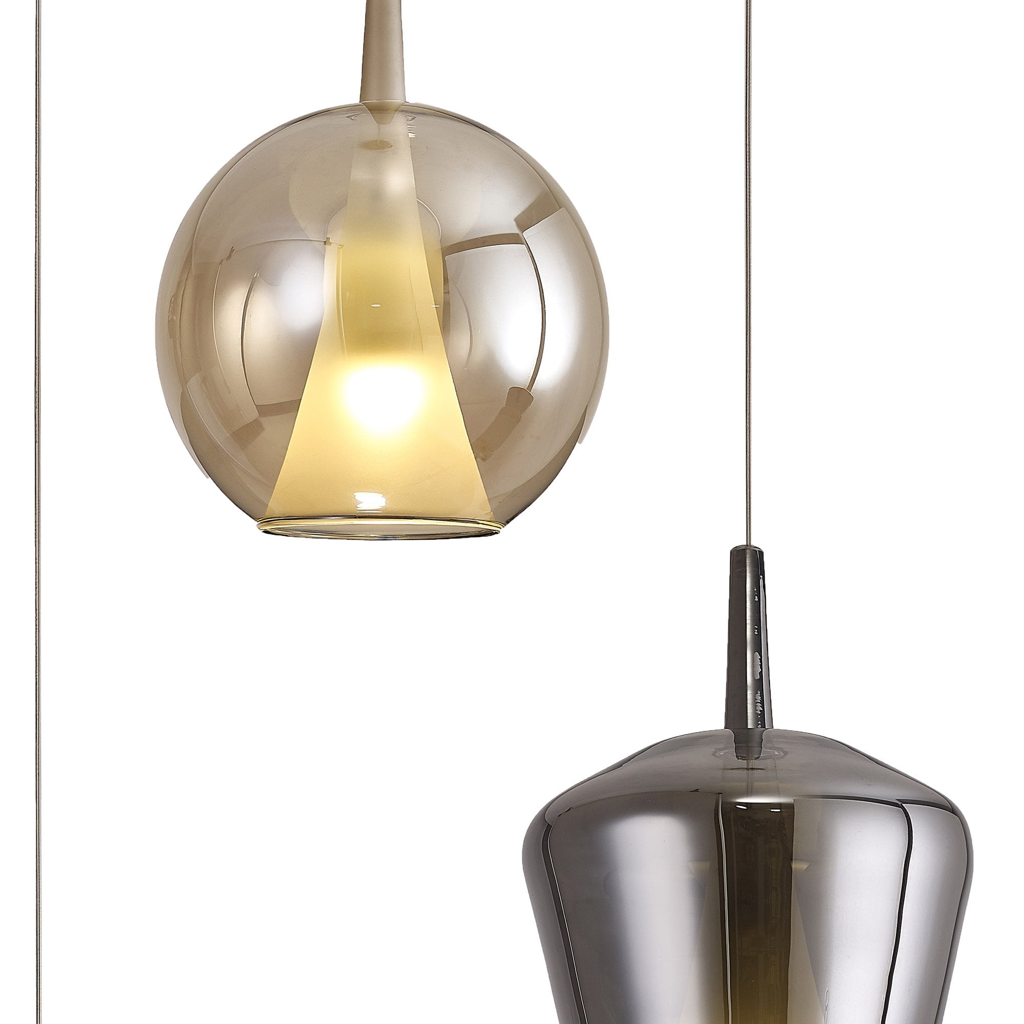 Mantra Elsa 3 Light Pendant - Mixed Shades With Frosted Inner Cones - Gold With Clear, Chrome & Bronze Glass