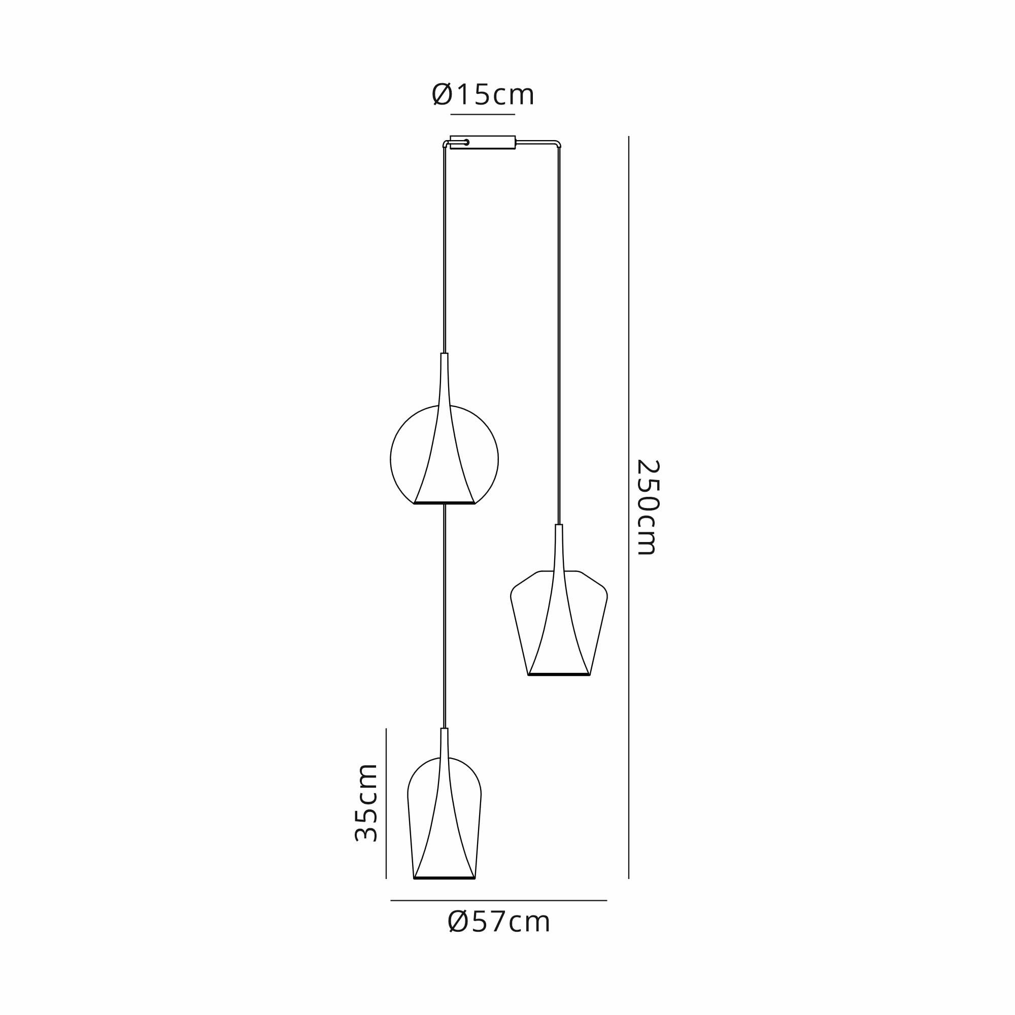 Mantra Elsa 3 Light Pendant - Mixed Shades With Frosted Inner Cones - Gold With Clear, Chrome & Bronze Glass