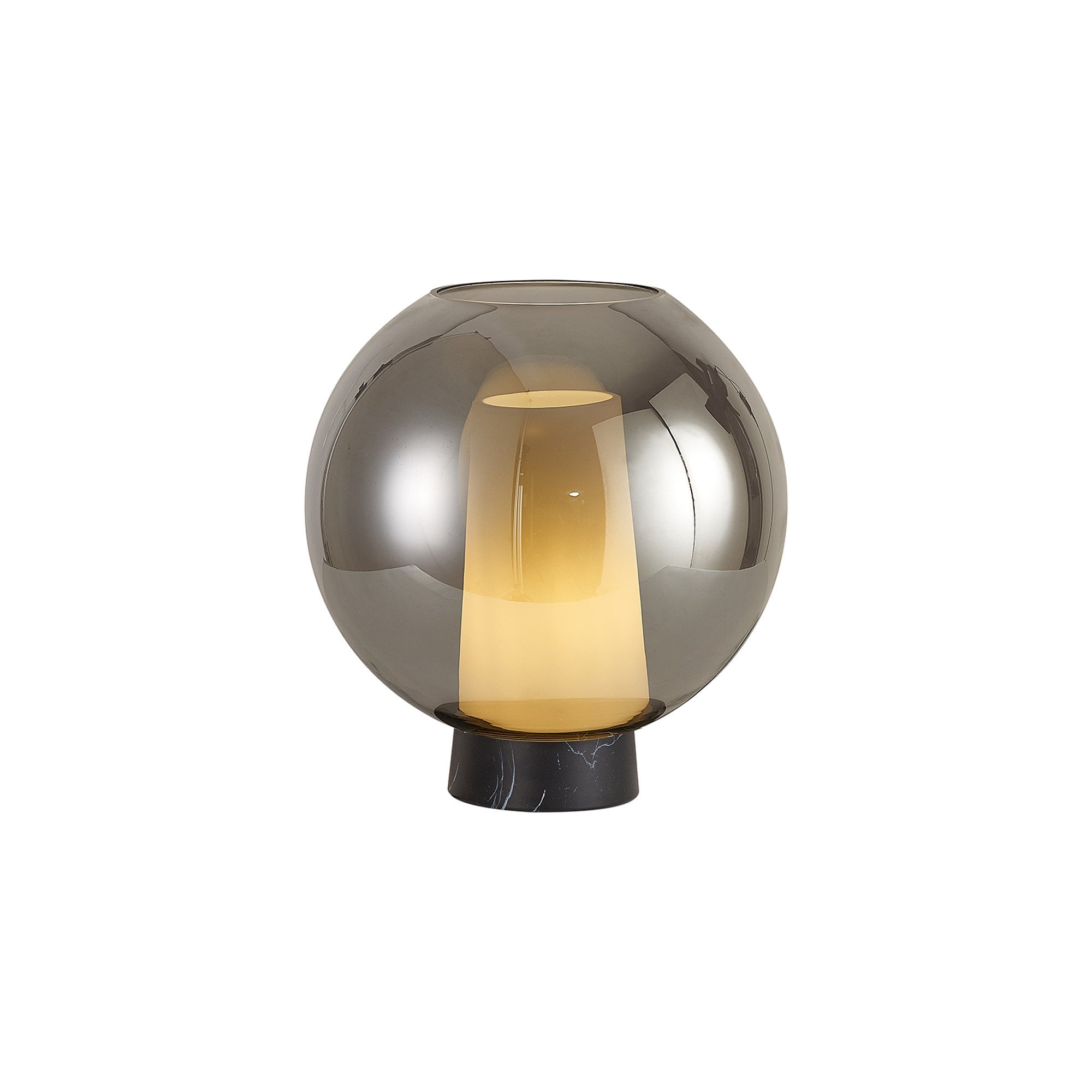Mantra Nora 1 Light Ball Table Lamp - Black, Black Marble & Chrome Glass