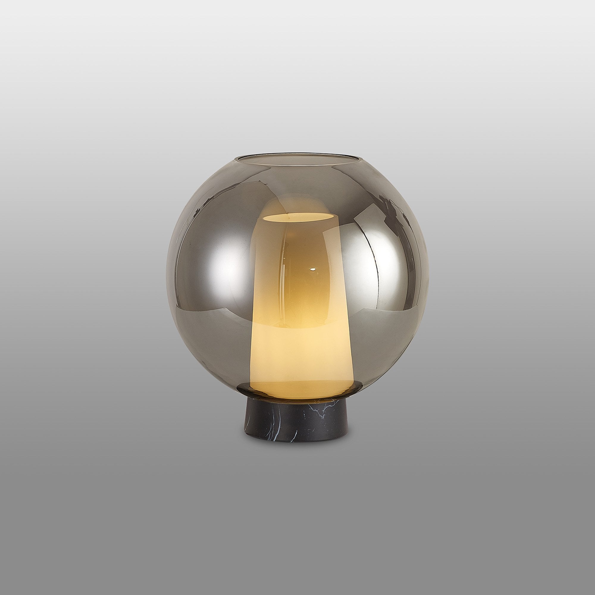 Mantra Nora 1 Light Ball Table Lamp - Black, Black Marble & Chrome Glass
