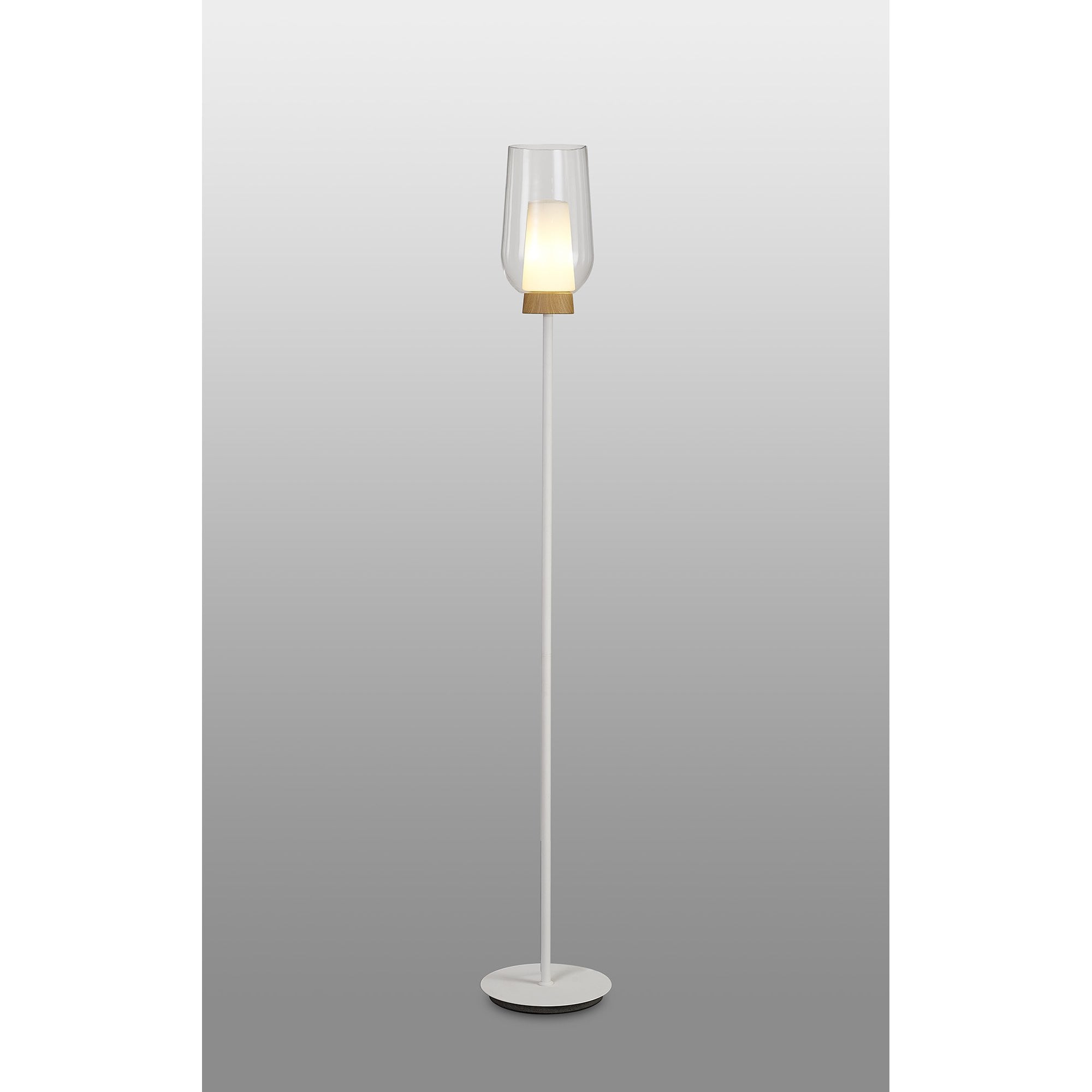 Mantra Nora 1 Light Floor Lamp - White, Wood & Clear Glass With Frosted Inner