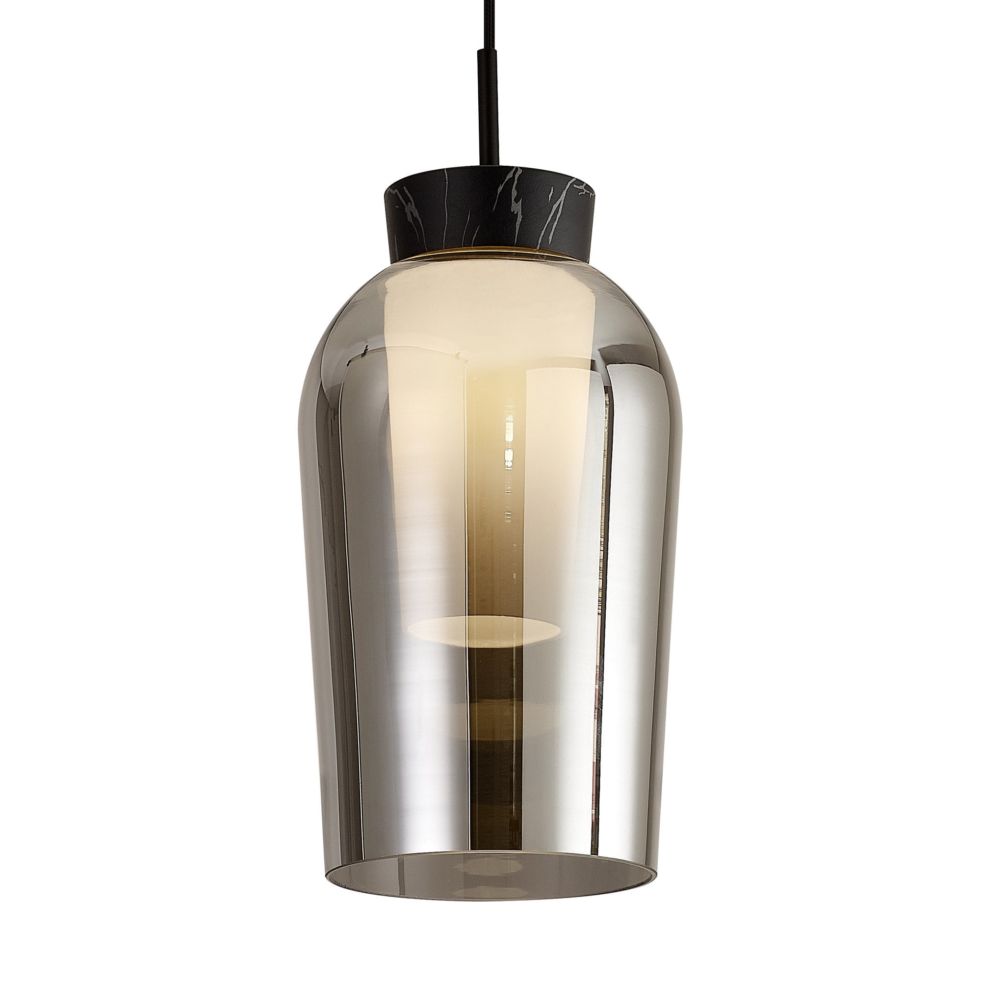 Mantra Nora Single Adjustable Pendant - Black, Black Marble & Chrome Glass With Frosted Inner
