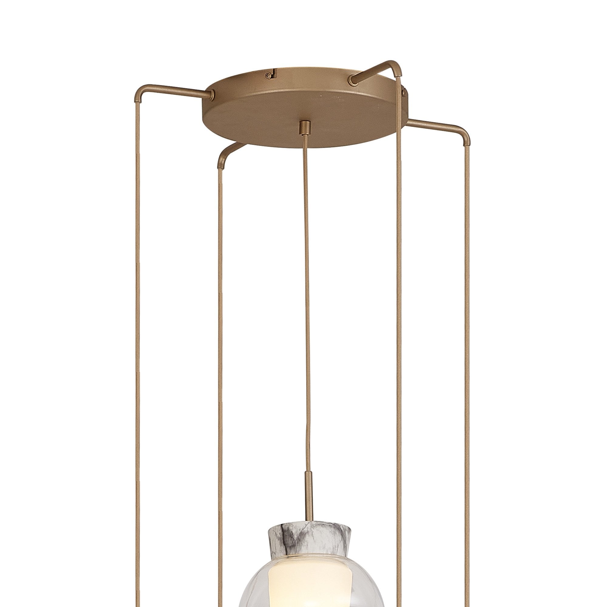 Mantra Nora 5 Light Adjustable Round Pendant - Gold, White & Clear Glass With Frosted Inner