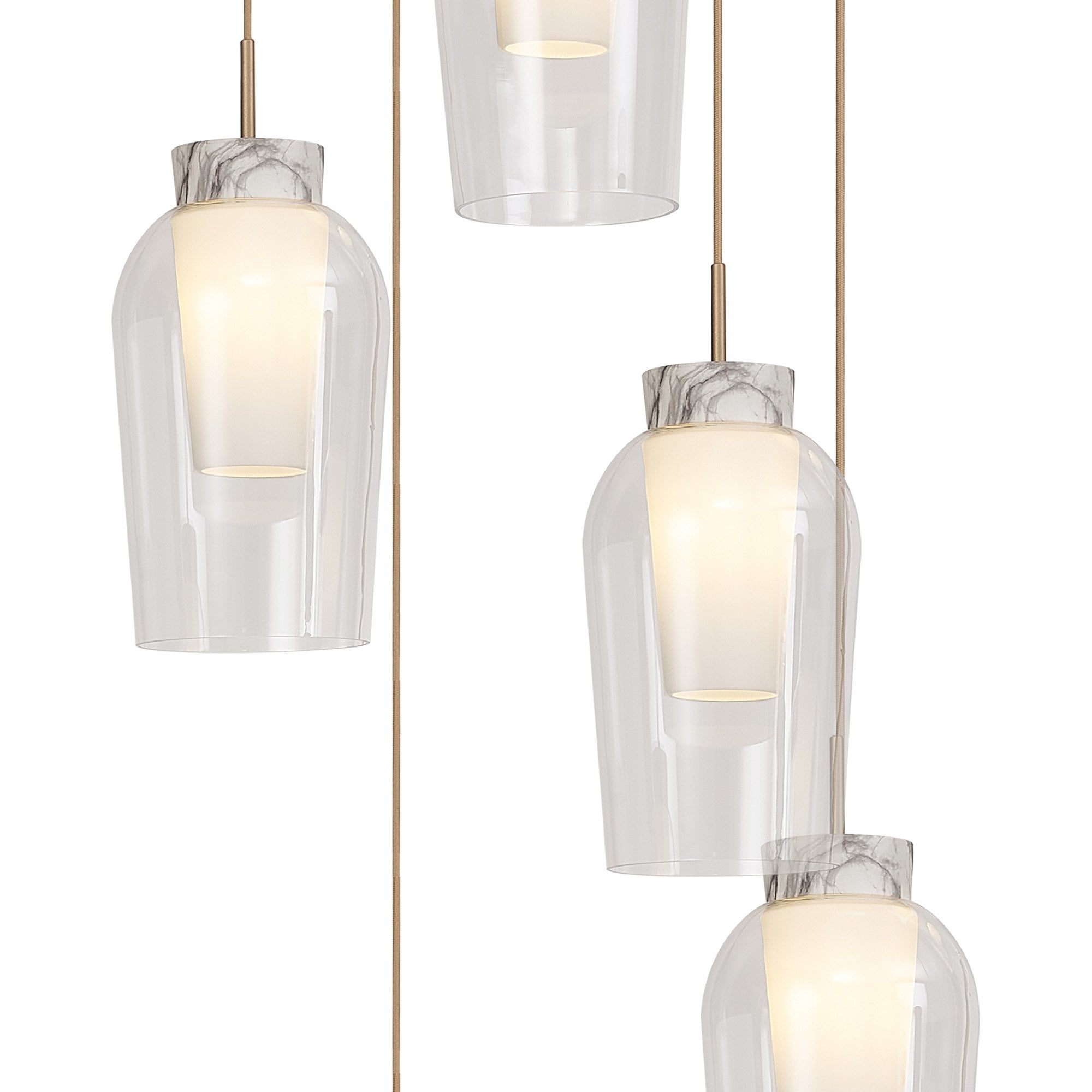 Mantra Nora 5 Light Adjustable Round Pendant - Gold, White & Clear Glass With Frosted Inner