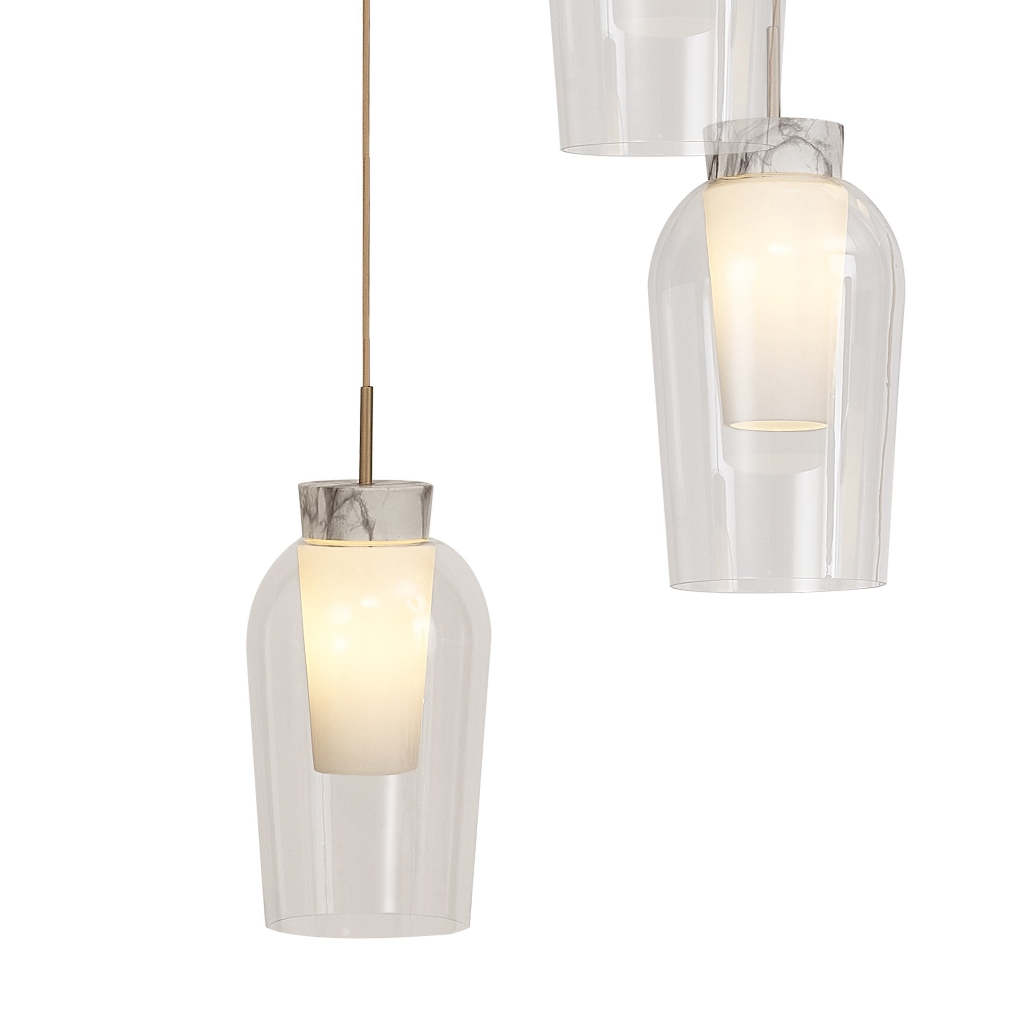 Mantra Nora 5 Light Adjustable Round Pendant - Gold, White & Clear Glass With Frosted Inner