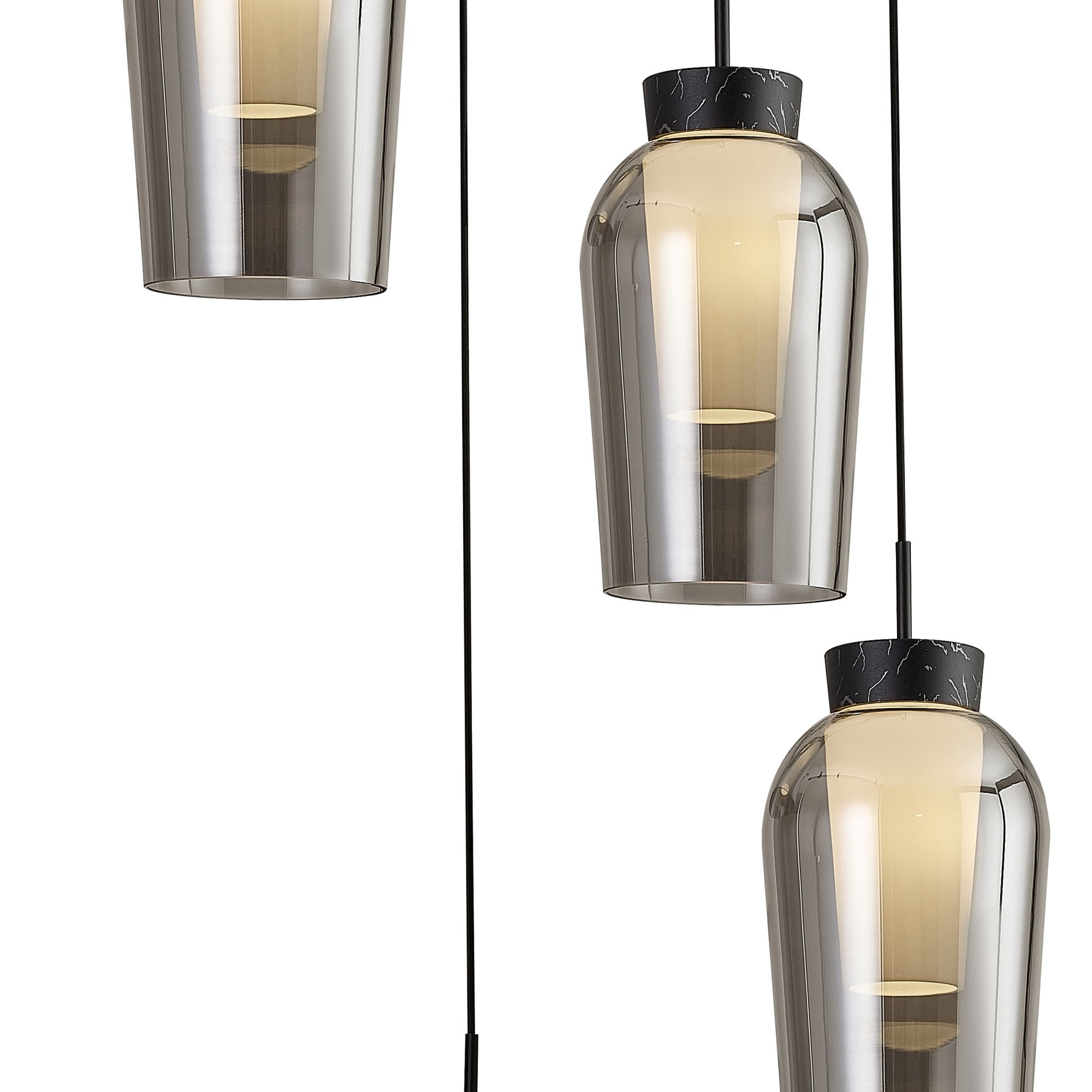Mantra Nora 5 Light Adjustable Round Pendant - Black, Black Marble & Chrome Glass With Frosted Inner