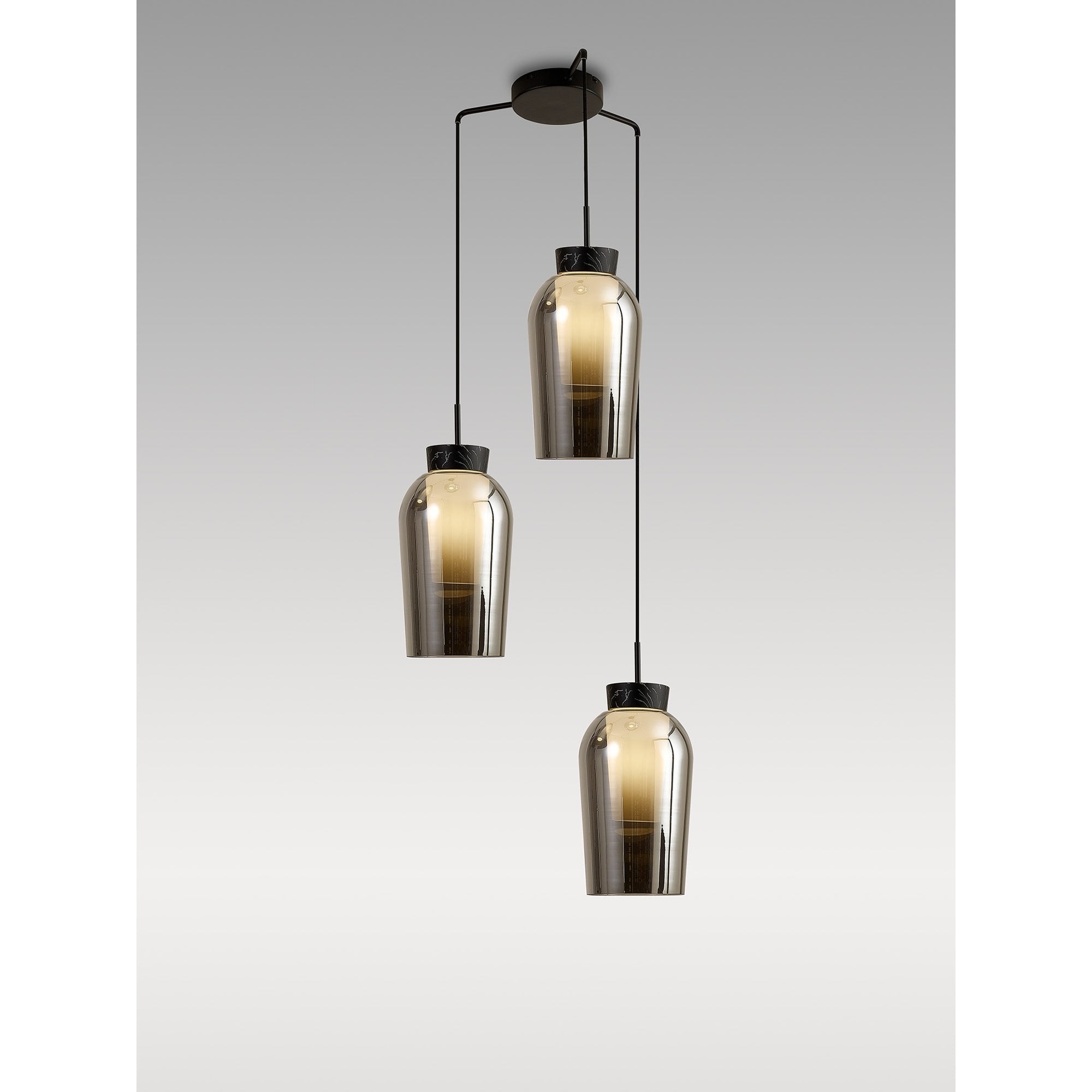 Mantra Nora 3 Light Adjustable Round Pendant - Black, Black Marble & Chrome Glass With Frosted Inner