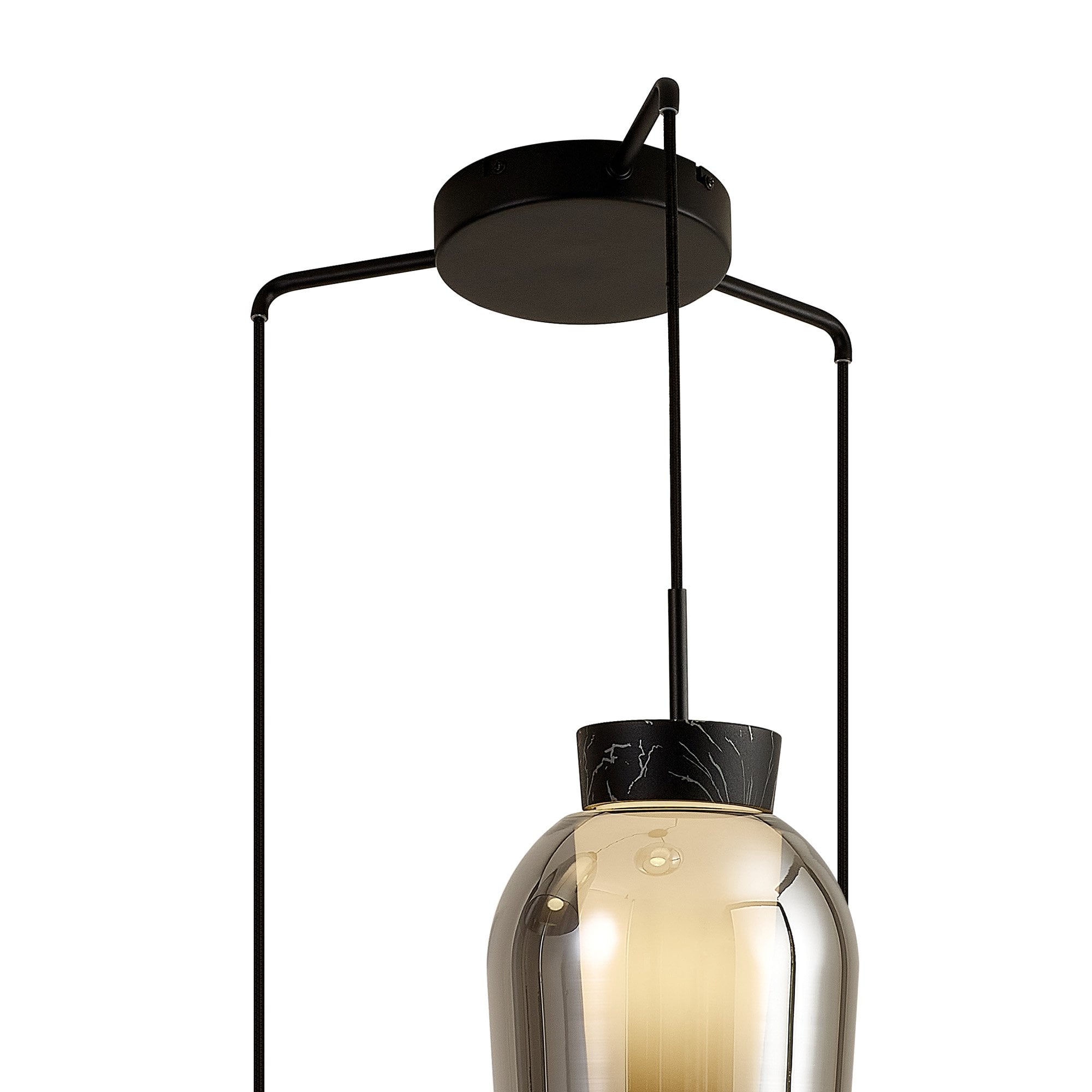 Mantra Nora 3 Light Adjustable Round Pendant - Black, Black Marble & Chrome Glass With Frosted Inner