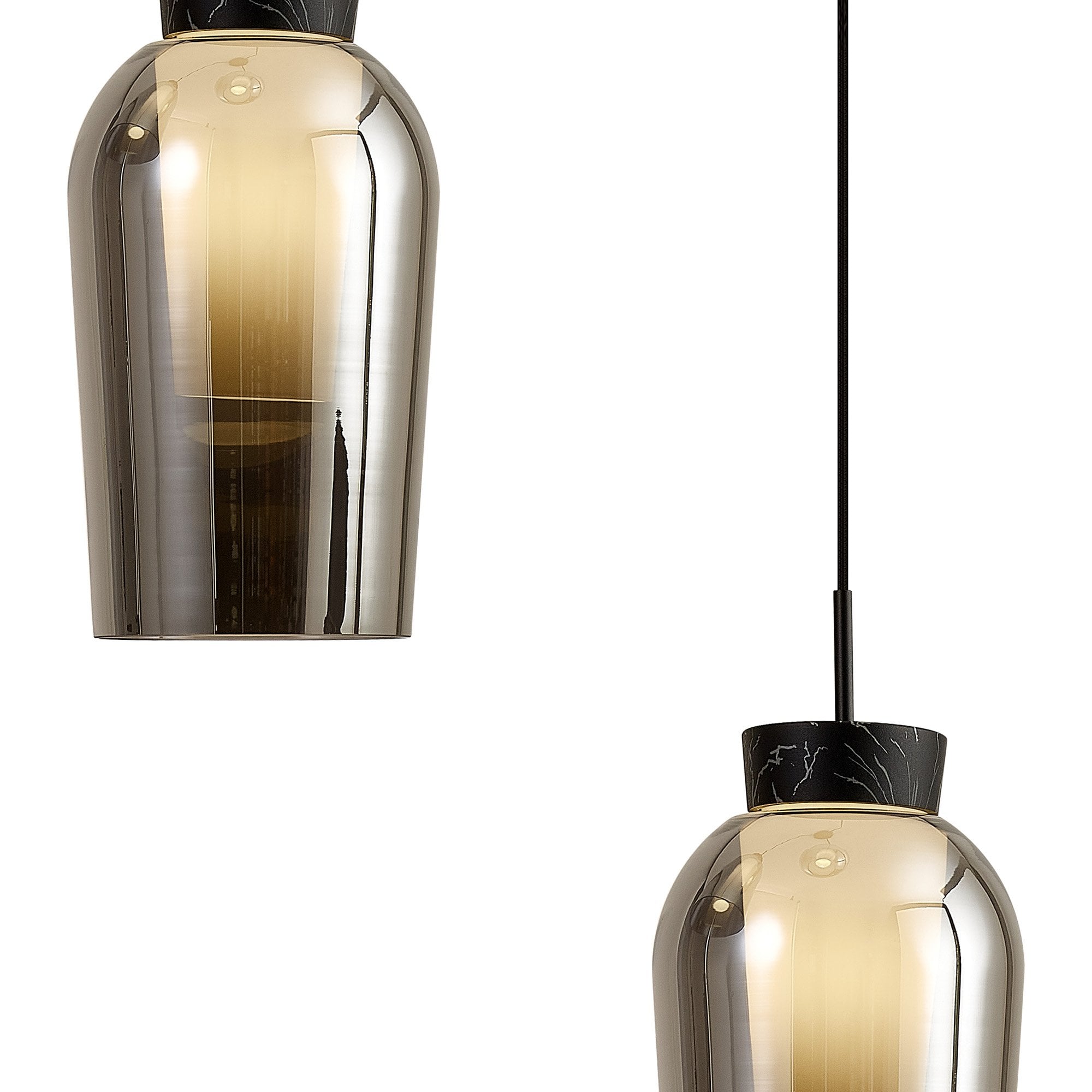 Mantra Nora 3 Light Adjustable Round Pendant - Black, Black Marble & Chrome Glass With Frosted Inner