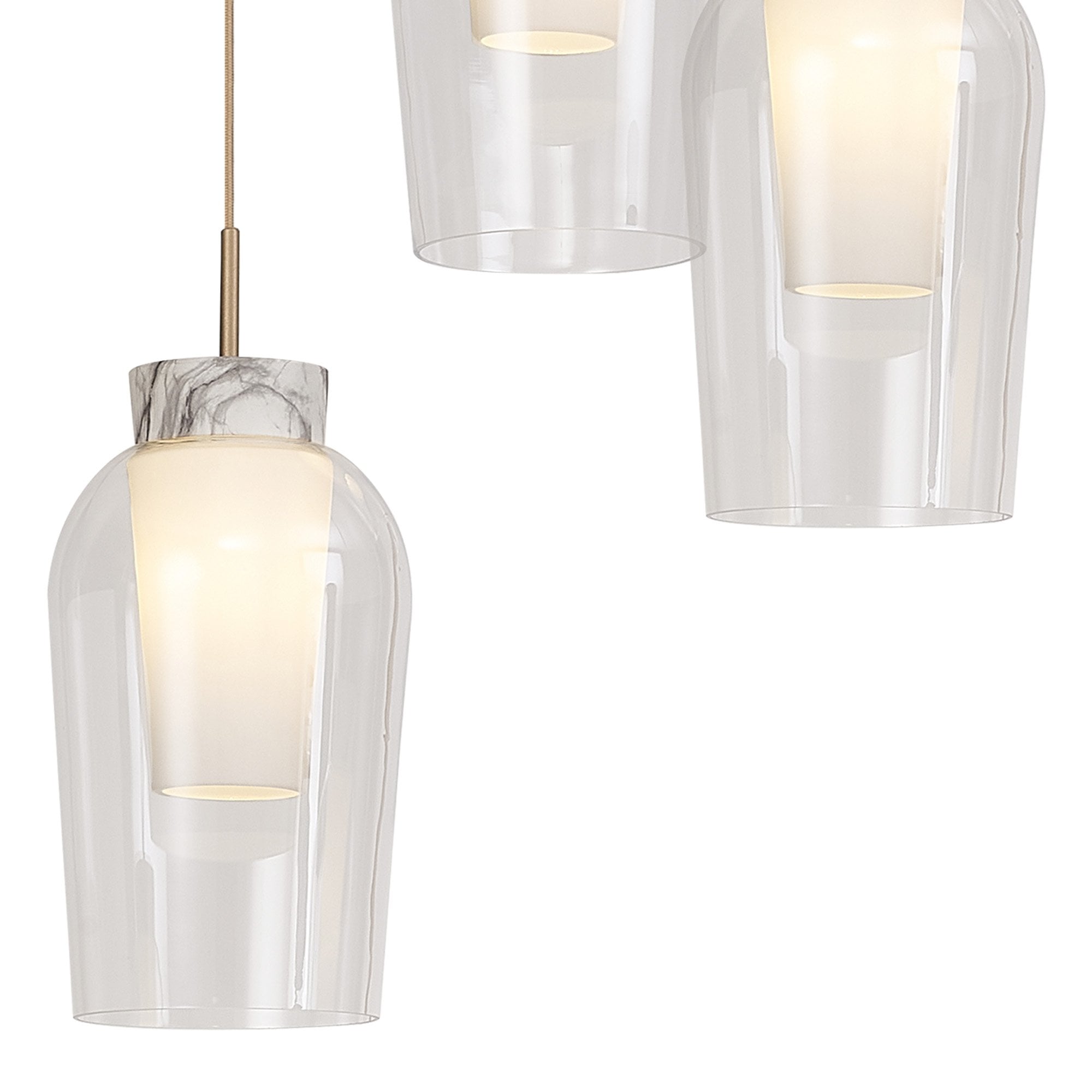 Mantra Nora 3 Light Adjustable Round Pendant - Gold, White & Clear Glass With Frosted Inner