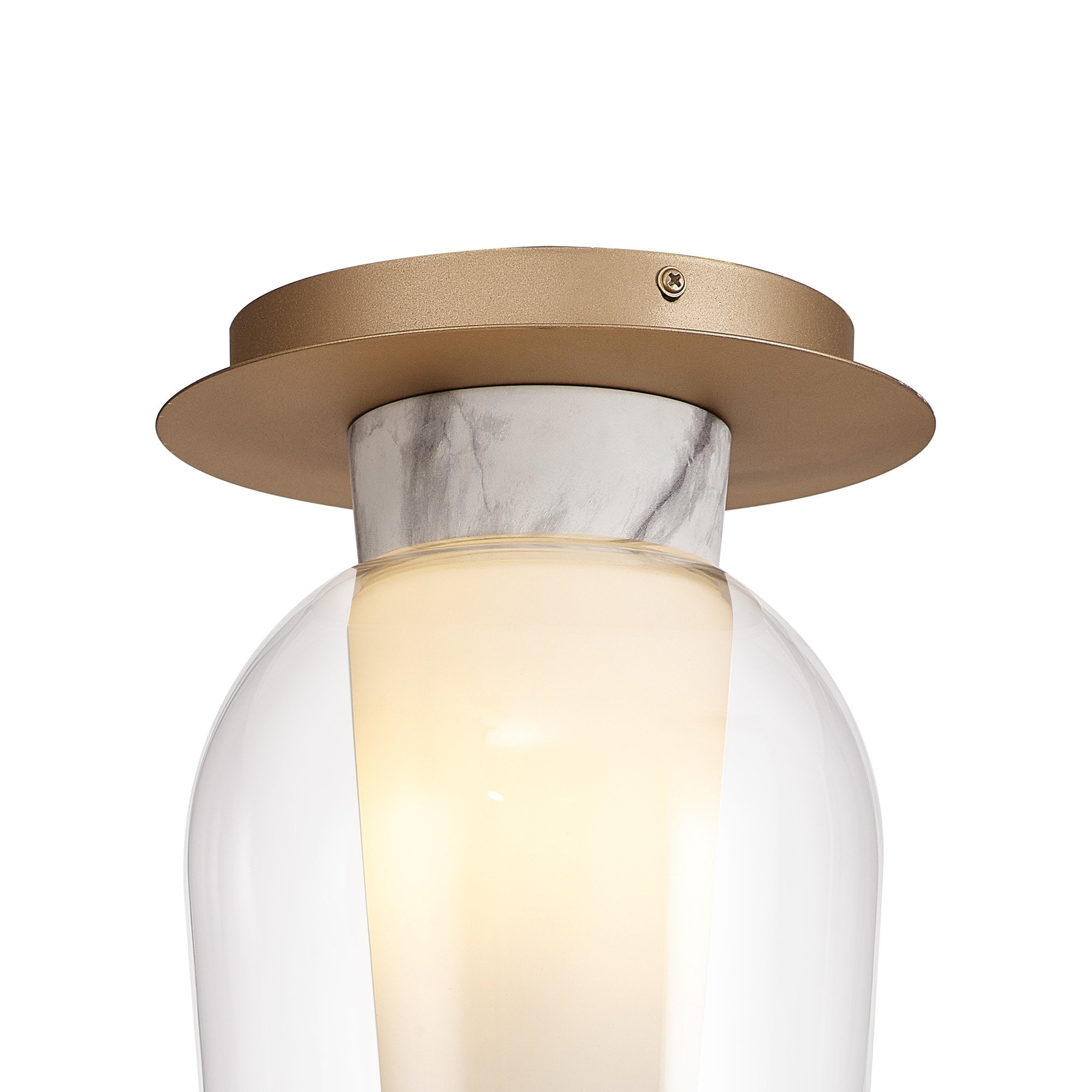 Mantra Nora 1 Light Semi-Flush Ceiling Light - Gold, White & Clear Glass With Frosted Inner