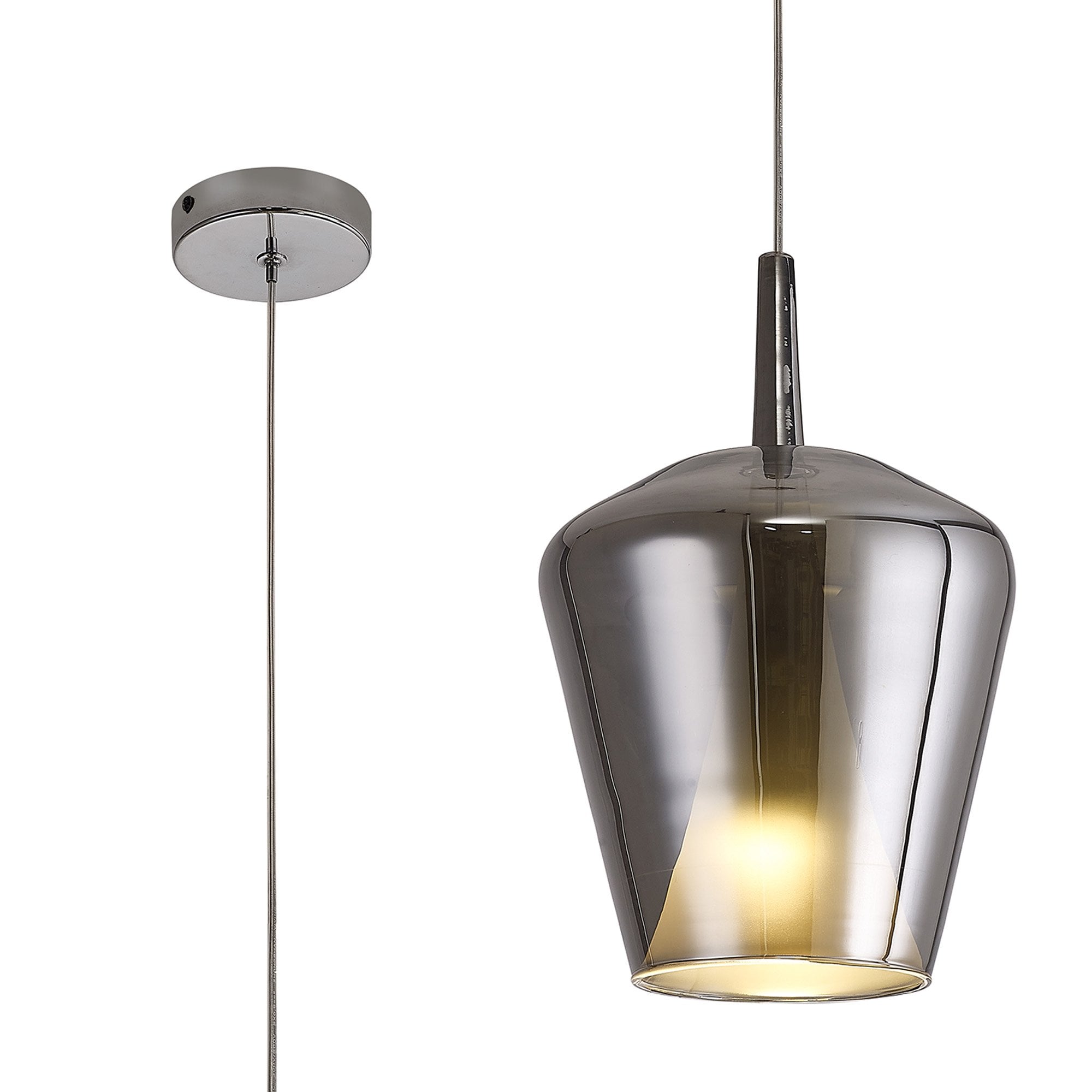 Mantra Elsa 1 Light Pendant - Inverted Bell Shade - Chrome Glass With Frosted Inner Cone