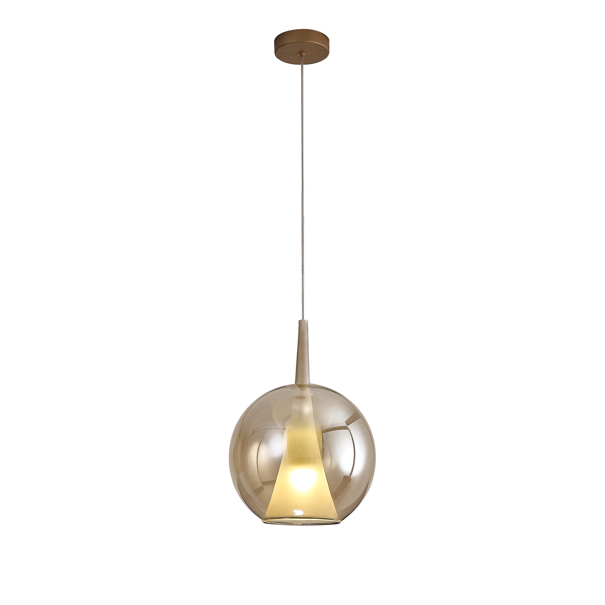 Mantra Elsa 1 Light Pendant - Round Shade - Bronze Glass With Frosted Inner Cone