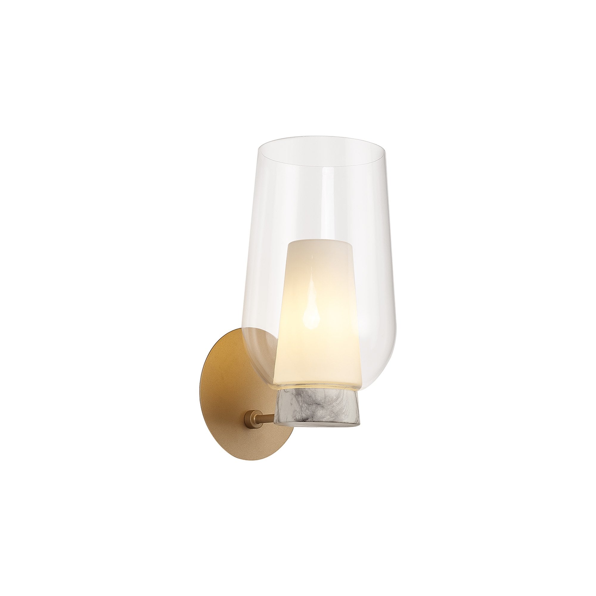 Mantra Nora 1 Light Wall Lamp - Gold, White & Clear Glass With Frosted Inner