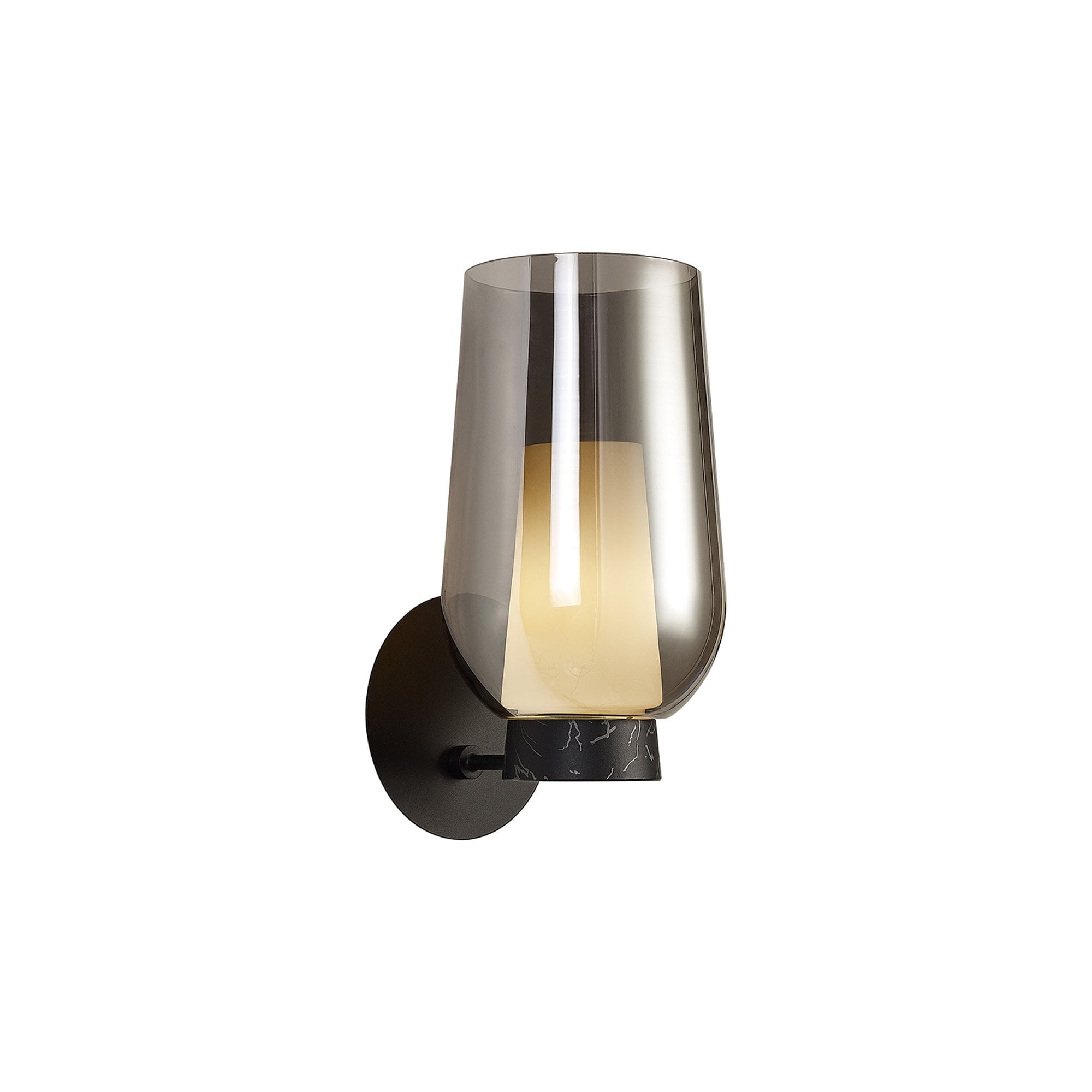 Mantra Nora 1 Light Wall Lamp - Black, Black Marble & Chrome Glass With Frosted Inner