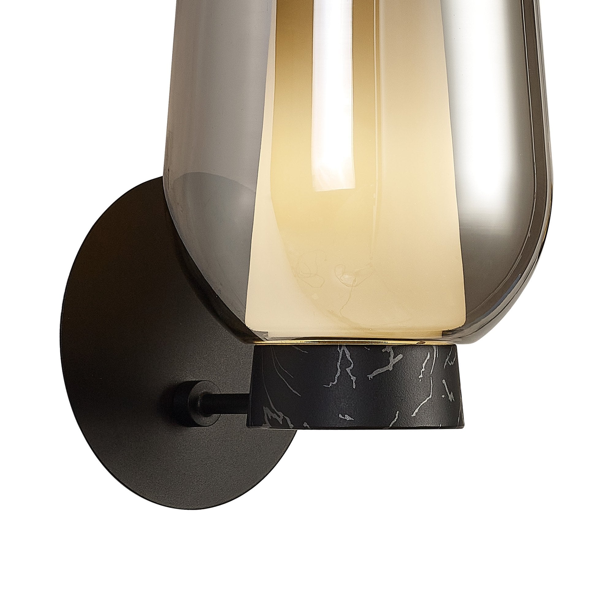 Mantra Nora 1 Light Wall Lamp - Black, Black Marble & Chrome Glass With Frosted Inner