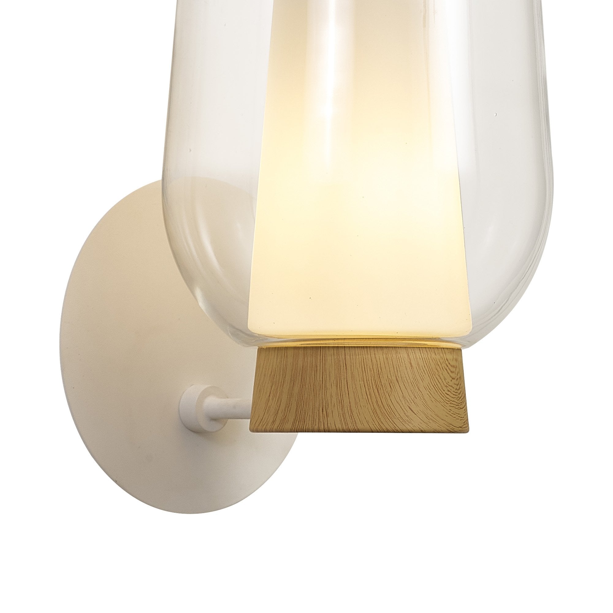Mantra Nora 1 Light Wall Lamp - White, Wood & Clear Glass With Frosted Inner