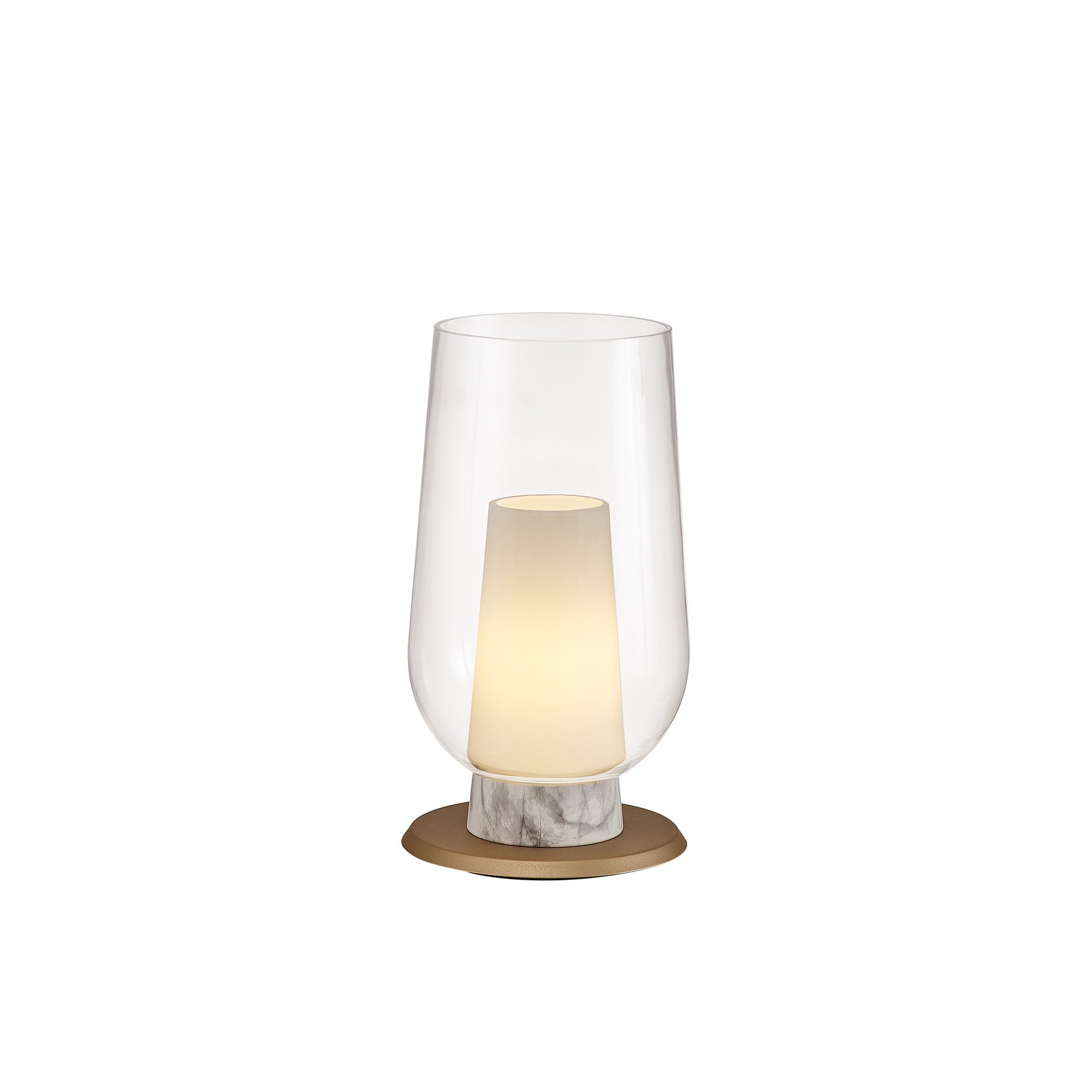Mantra Nora 1 Light Table Lamp - Gold, White & Clear Glass With Frosted Inner