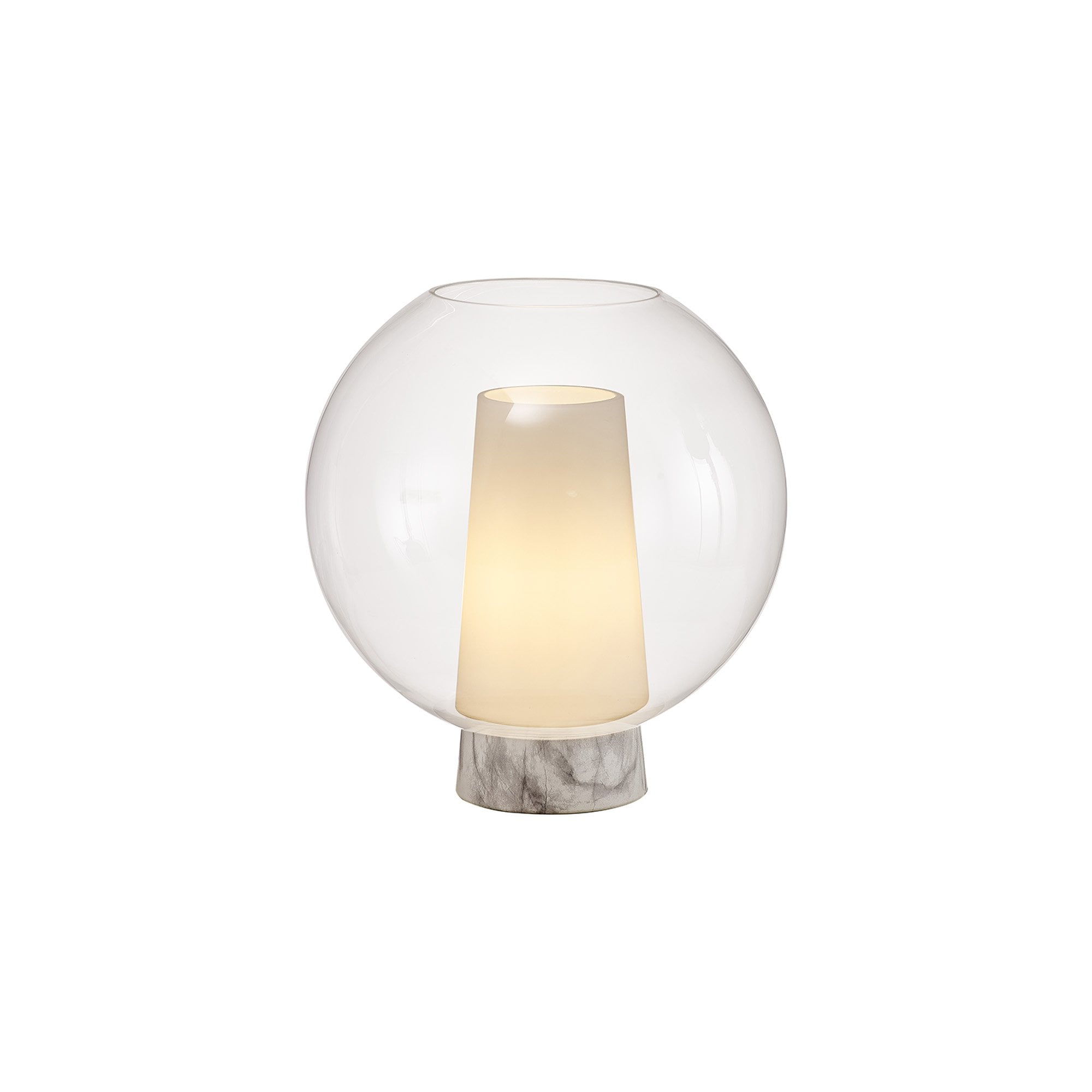 Mantra Nora 1 Light Ball Table Lamp - Gold, White & Clear Glass
