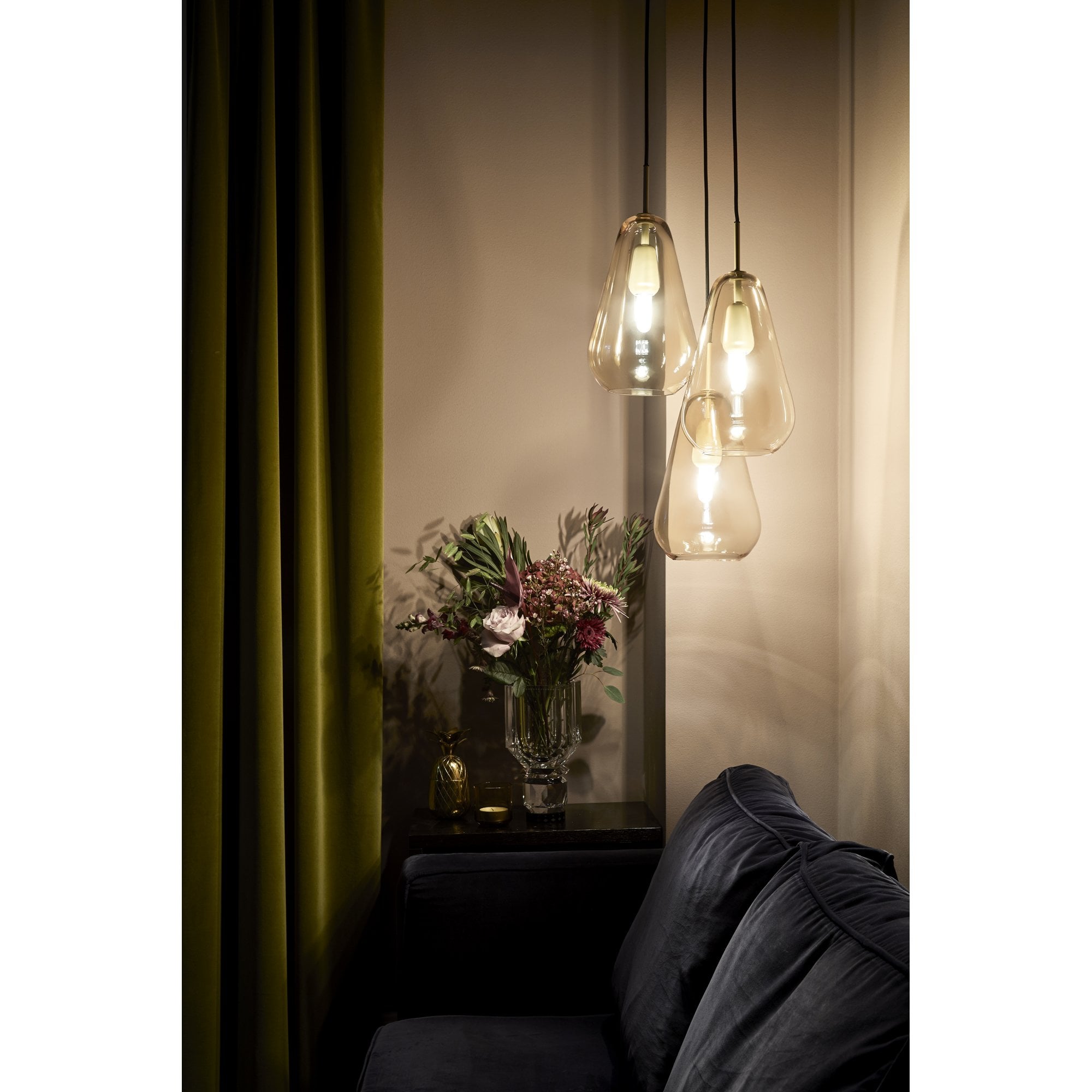 Nuura Anoli 3 Light Chandelier - Nordic Gold & Gold Glass