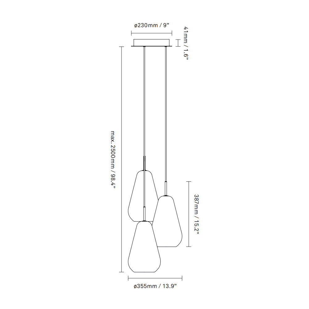 Nuura Anoli 3 Light Chandelier - Nordic Gold & Opal Glass