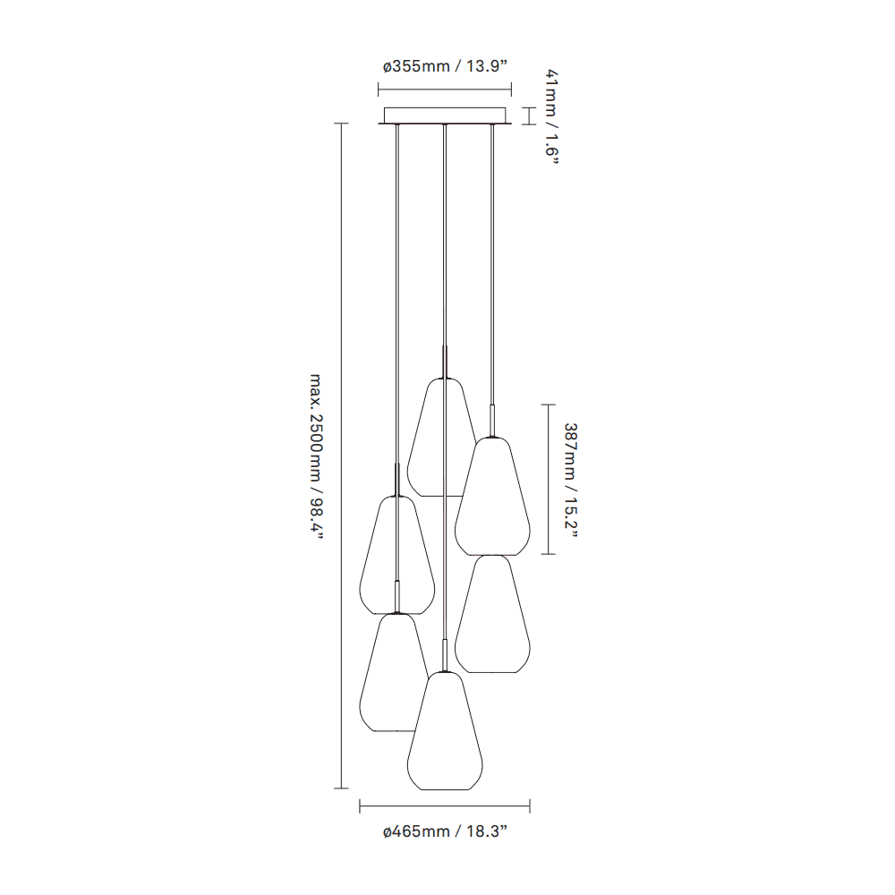 Nuura Anoli 6 Light Chandelier - Nordic Gold & Gold Glass