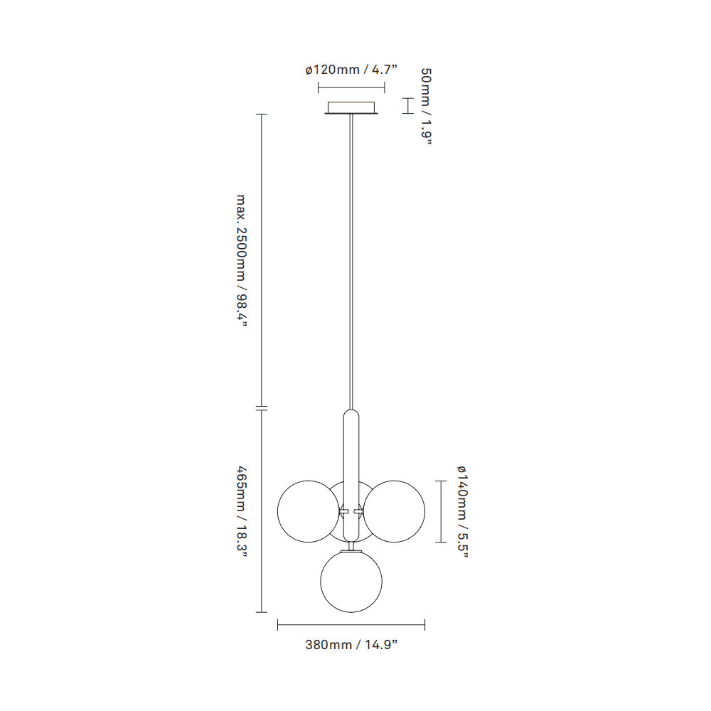 Nuura Miira 4 Light Chandelier - Brass & Optic Clear Glass