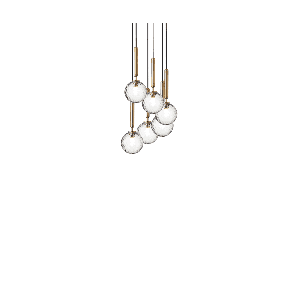Nuura Miira 6 Light Chandelier - Brass & Optic Clear Glass