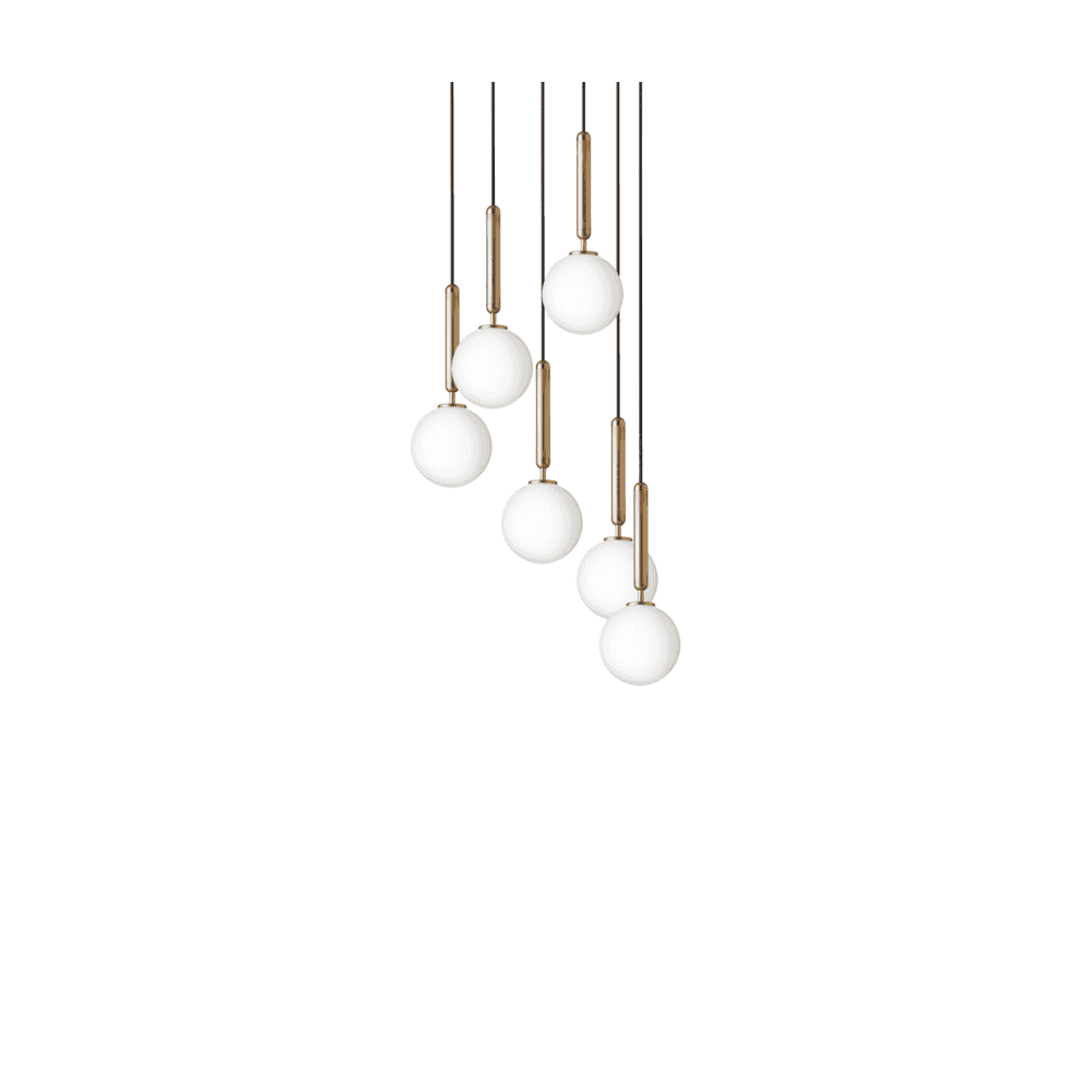 Nuura Miira 6 Light Chandelier - Brass & Opal Glass