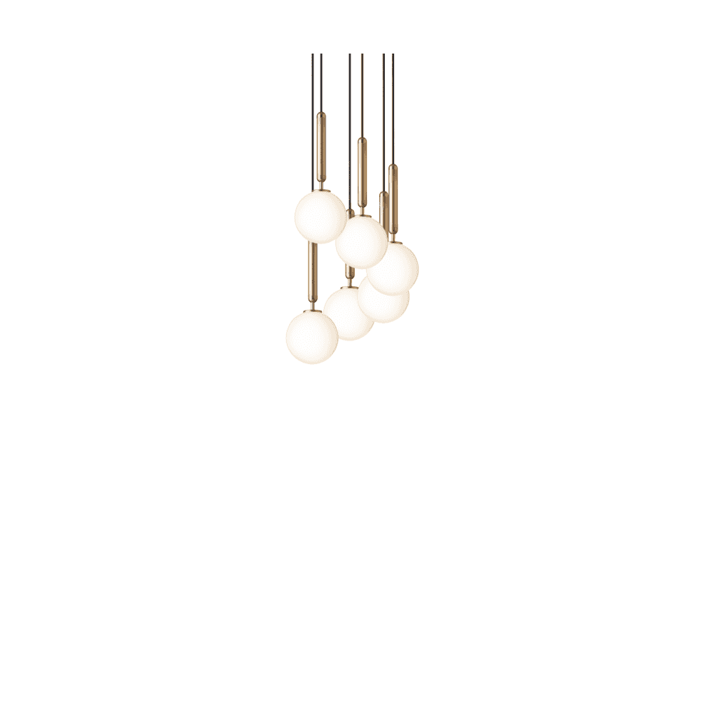 Nuura Miira 6 Light Chandelier - Brass & Opal Glass