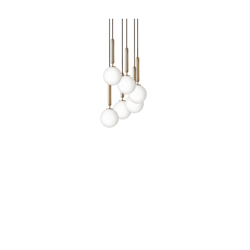Nuura Miira 6 Light Chandelier - Brass & Opal Glass