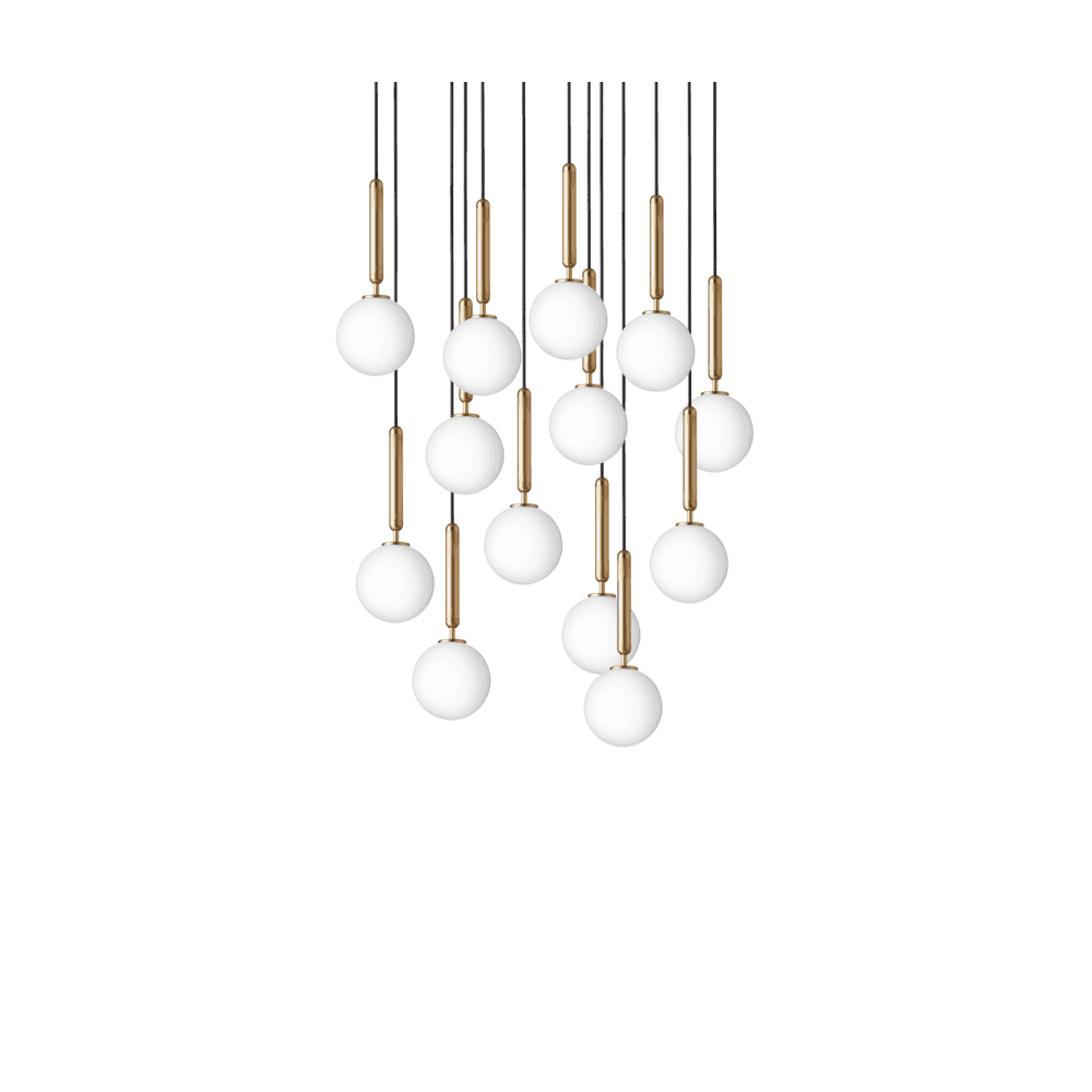 Nuura Miira 13 Light Chandelier - Brass & Opal White Glass