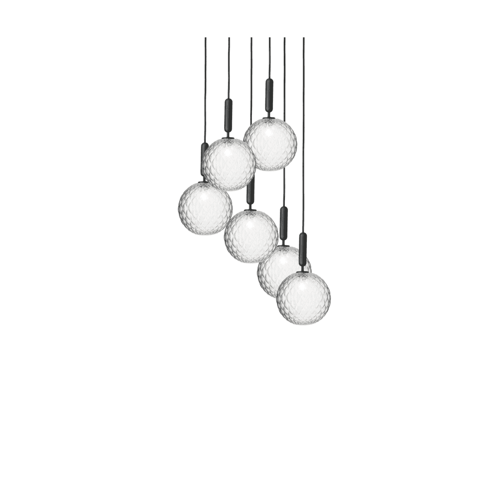 Nuura Miira Large 6 Light Chandelier - Rock Grey & Optic Clear Glass
