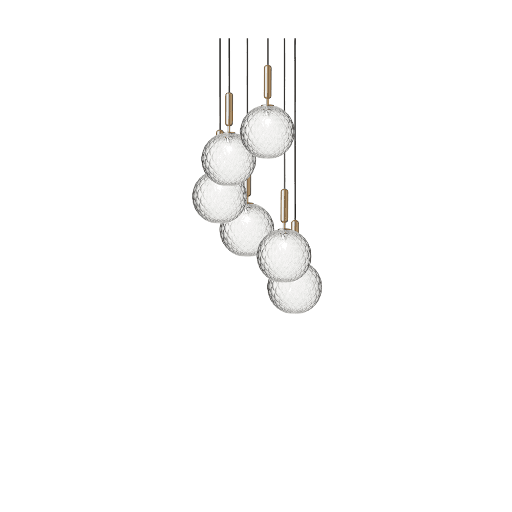 Nuura Miira Large 6 Light Chandelier - Brass & Optic Clear Glass