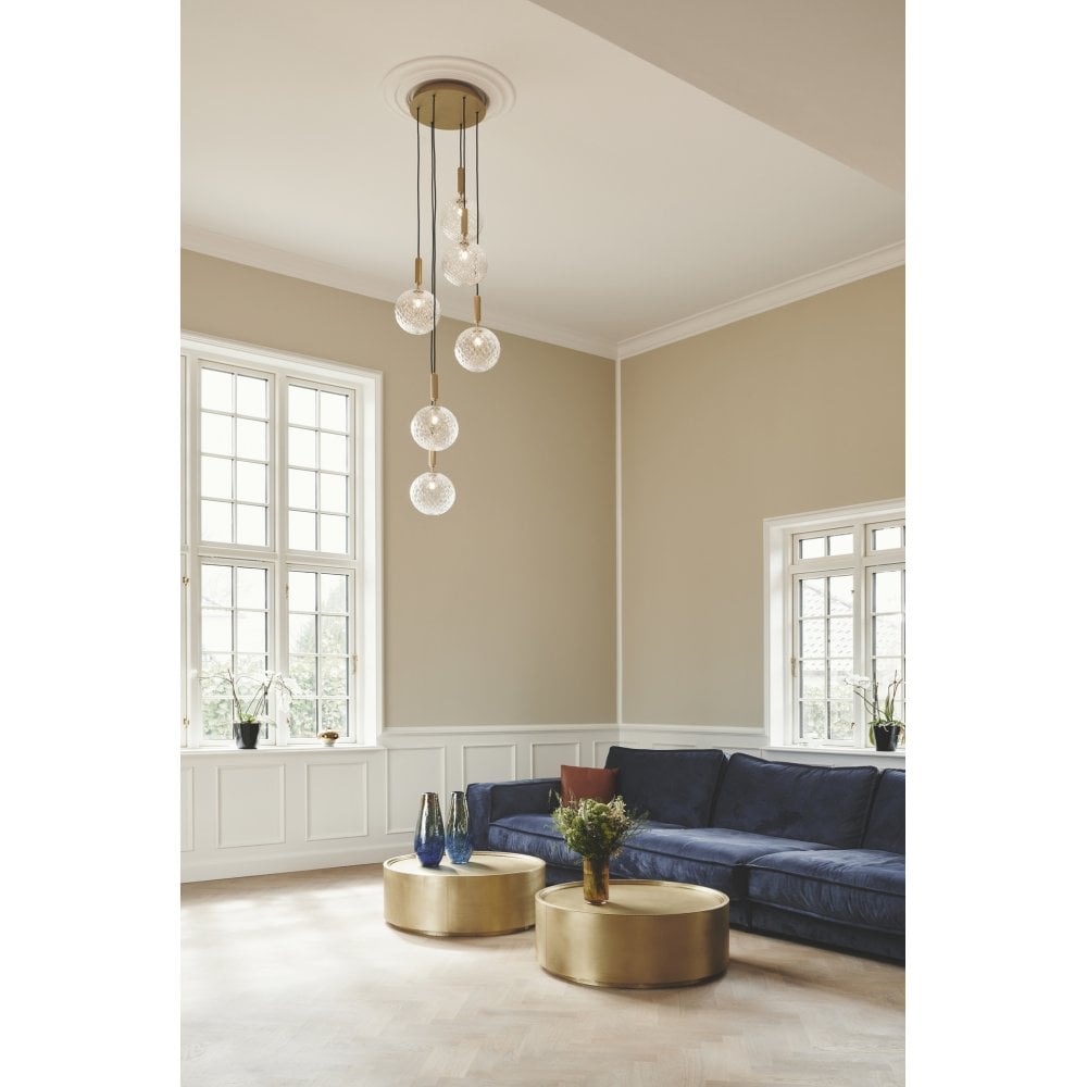 Nuura Miira Large 6 Light Chandelier - Brass & Optic Clear Glass