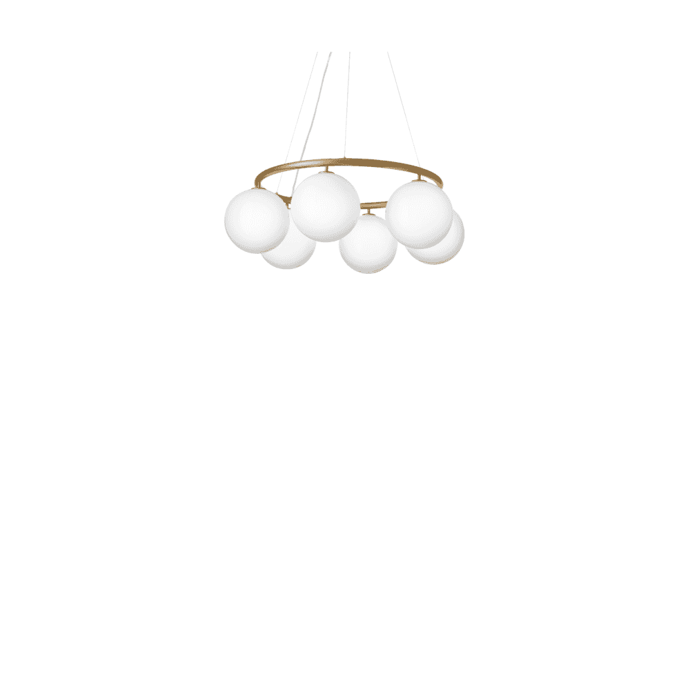 Nuura Miira 6 Light Circular Chandelier - Brass & Opal Glass