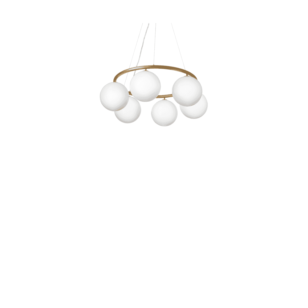 Nuura Miira 6 Light Circular Chandelier - Brass & Opal Glass