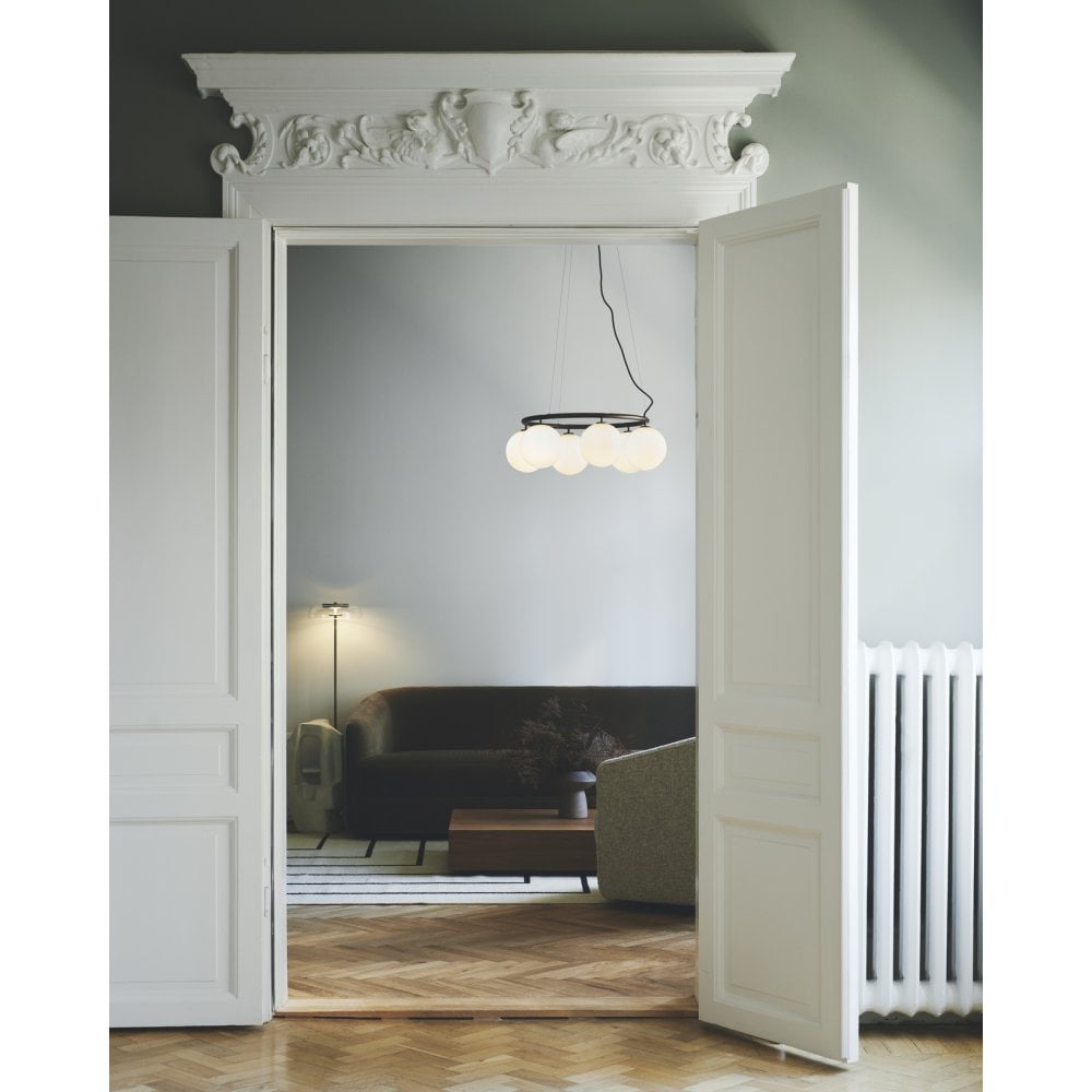 Nuura Miira 6 Light Circular Chandelier - Dark Bronze & Opal Glass