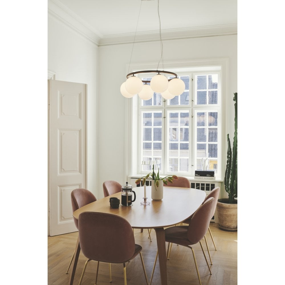 Nuura Miira 6 Light Circular Chandelier - Dark Bronze & Opal Glass