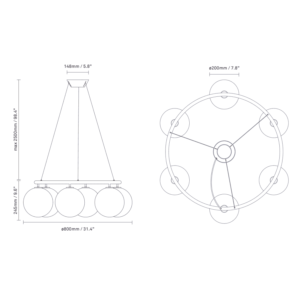 Nuura Miira 6 Light Circular Chandelier - Dark Bronze & Opal Glass