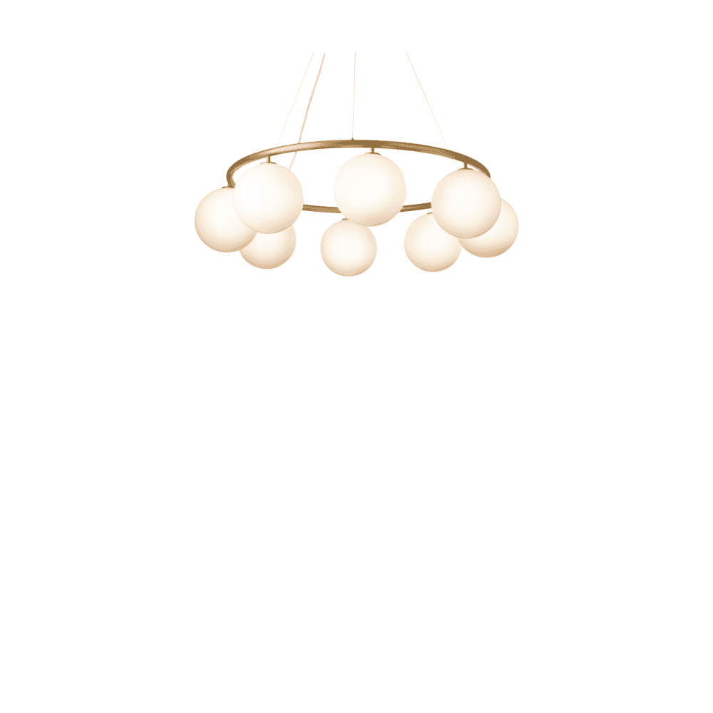 Nuura Miira 8 Light Circular Chandelier - Brass & Opal Glass