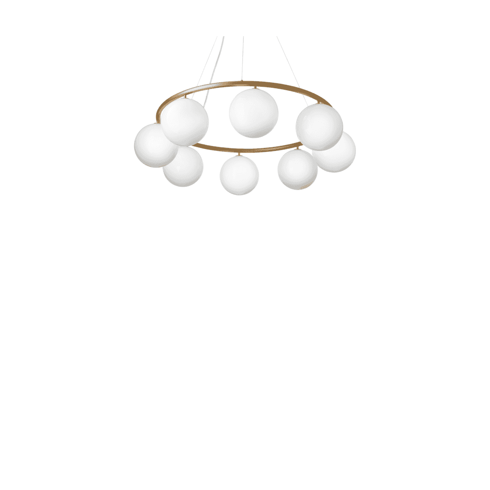 Nuura Miira 8 Light Circular Chandelier - Brass & Opal Glass