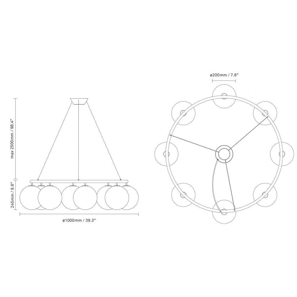 Nuura Miira 8 Light Circular Chandelier - Brass & Opal Glass
