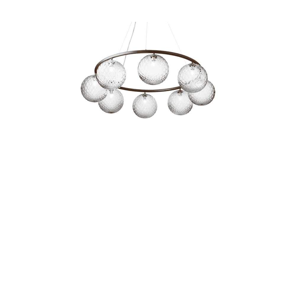 Nuura Miira 8 Light Circular Chandelier - Dark Bronze & Optic Clear Glass