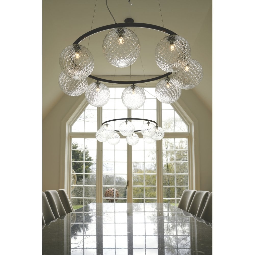 Nuura Miira 8 Light Circular Chandelier - Dark Bronze & Optic Clear Glass
