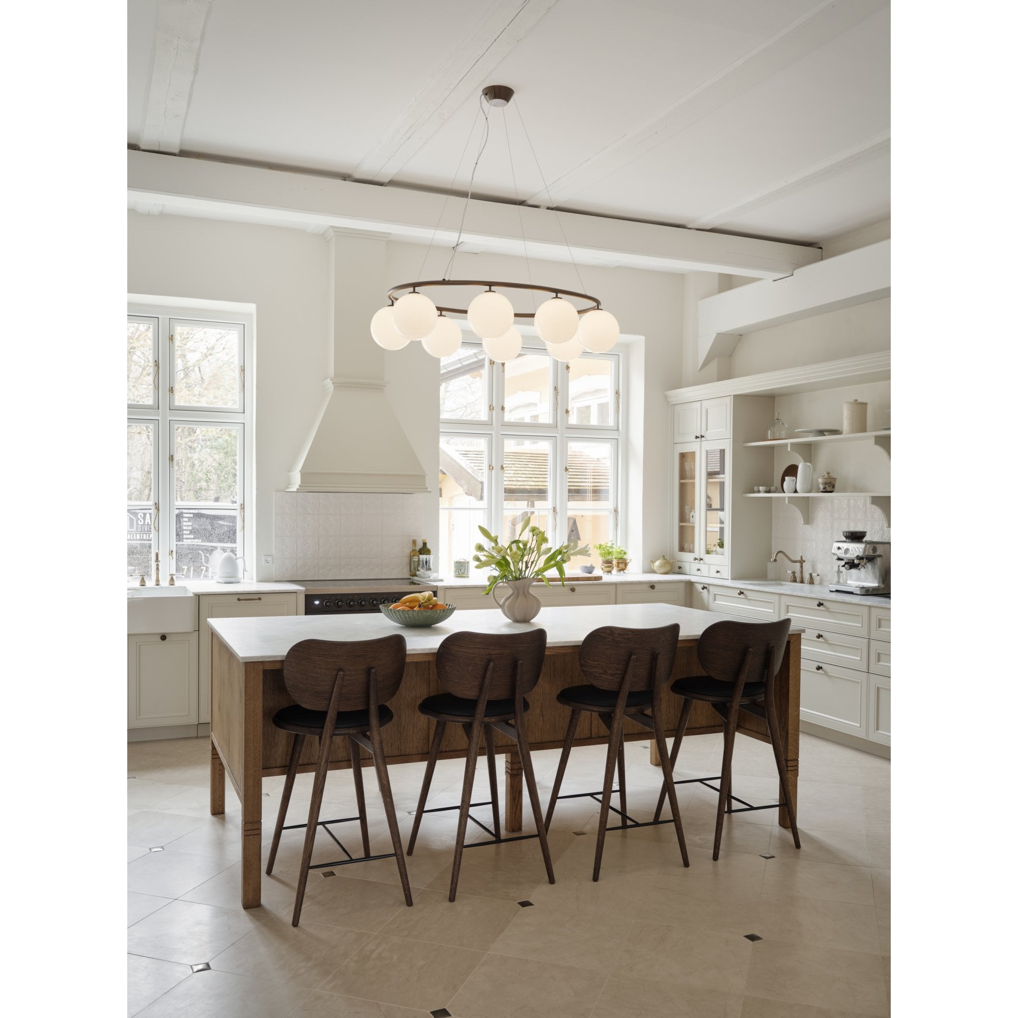 Nuura Miira 8 Light Oval Chandelier - Dark Bronze & Opal Glass