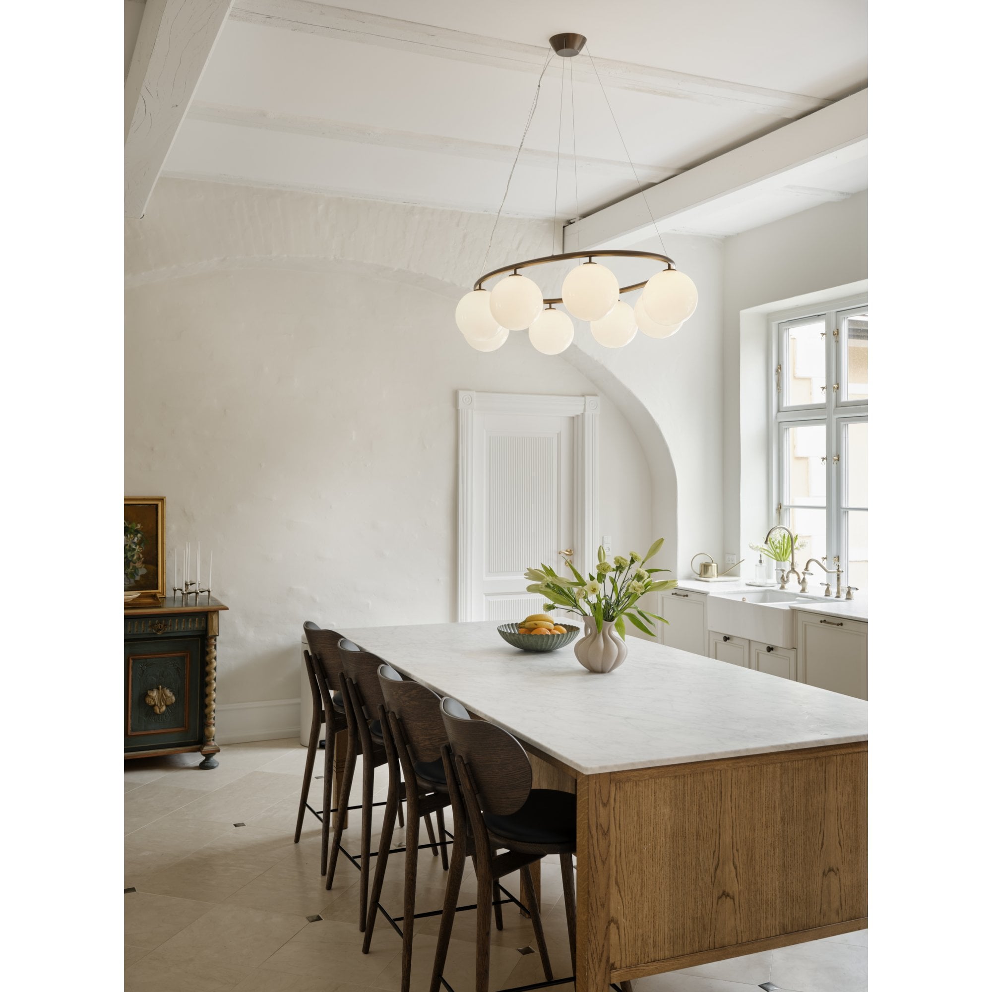 Nuura Miira 8 Light Oval Chandelier - Dark Bronze & Opal Glass